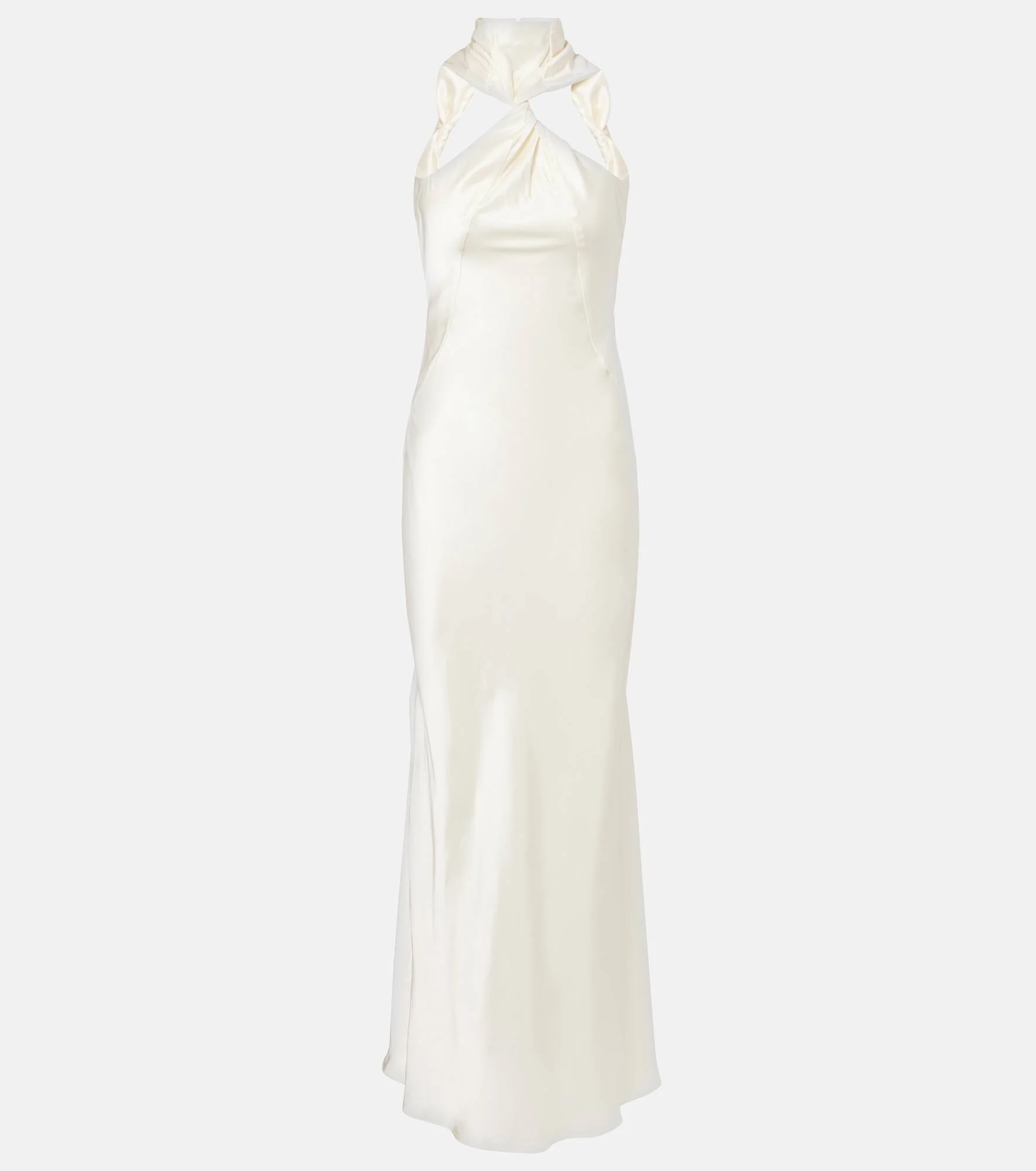Gathered halterneck satin gown - 1