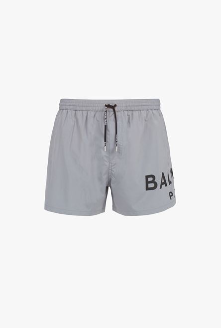 Gray swimsuit with black Balmain logo print - 1