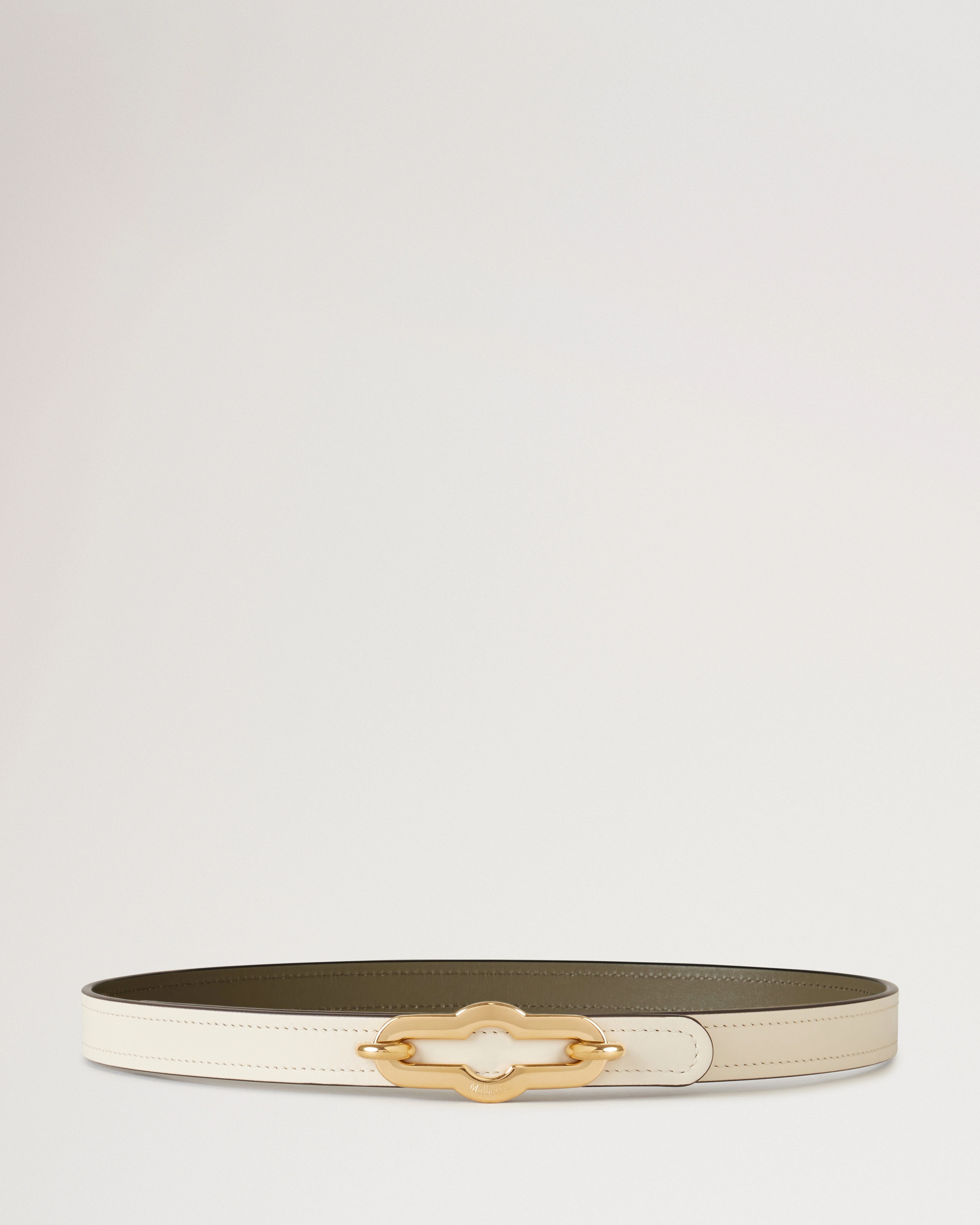 Pimlico Reversible Thin Belt
Eggshell & Linen Green High Gloss Leather - 1