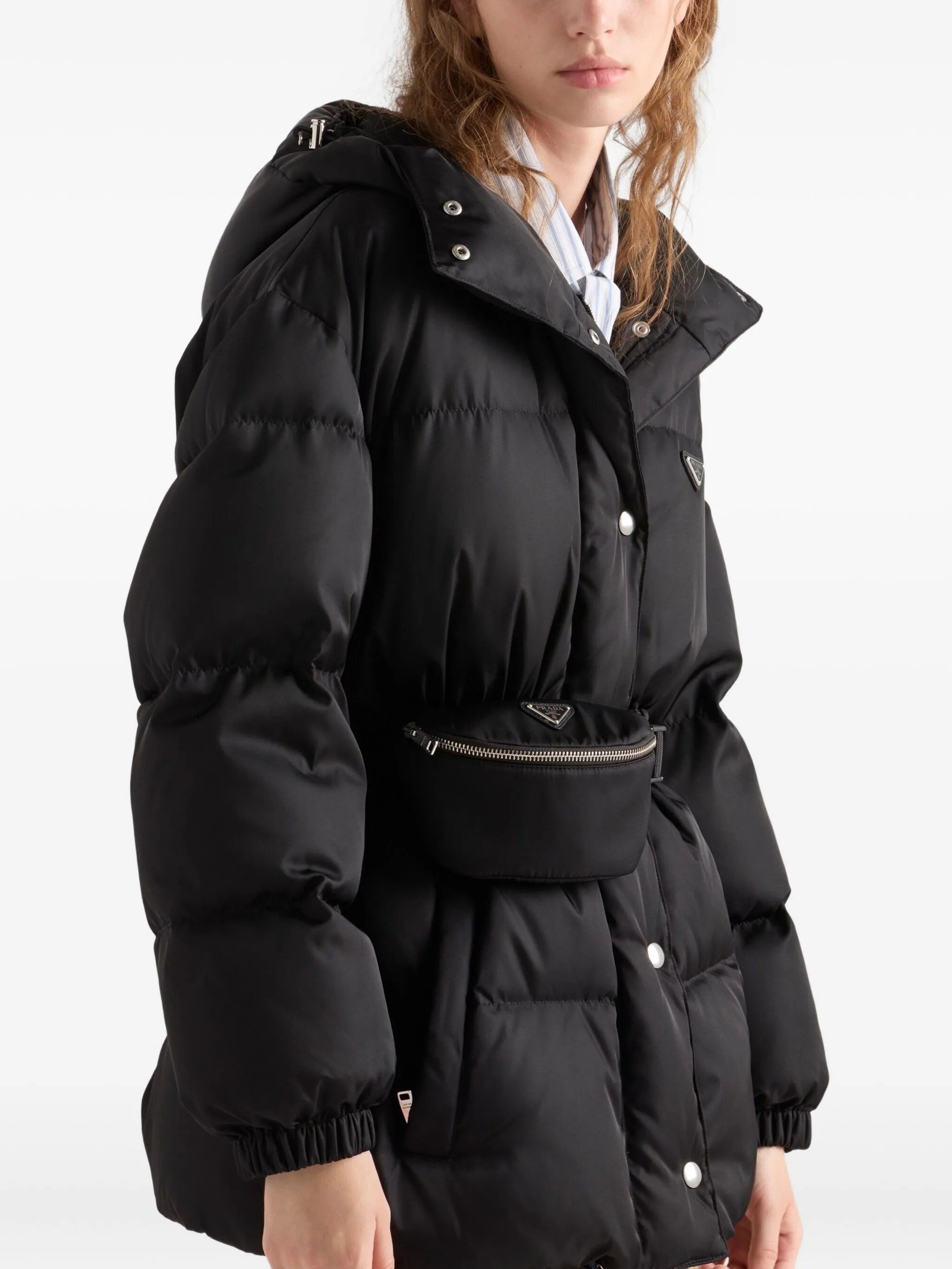 hooded belted down jacket - 4