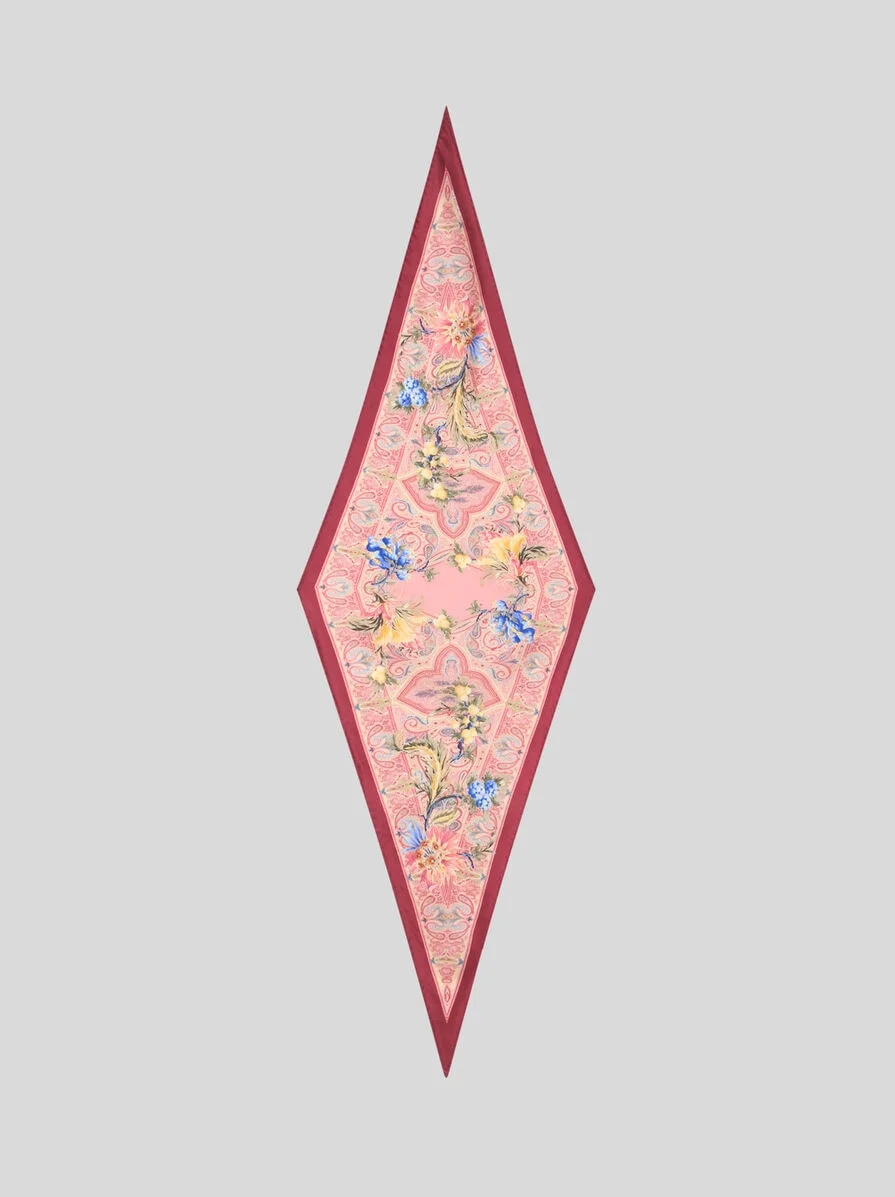 DIAMOND-SHAPED SILK SCARF WITH FLORAL PAISLEY MOTIF - 1