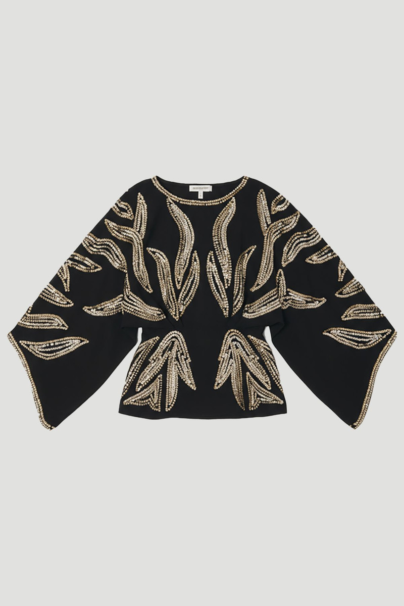 Plus Size Kimono Sleeve Embellished Woven Blouse 4