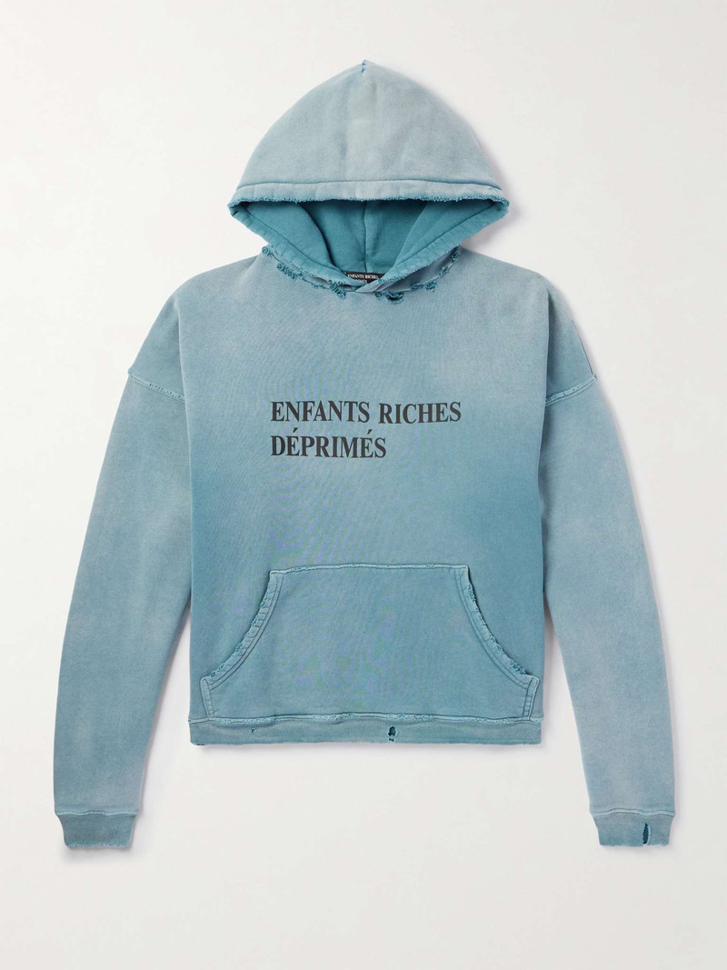 Logo-Print Distressed Cotton-Jersey Hoodie 1