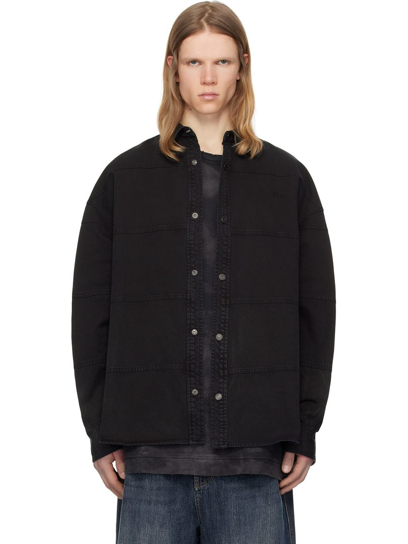 Juun. J Black Horizontal Stitched Denim Shirt 1