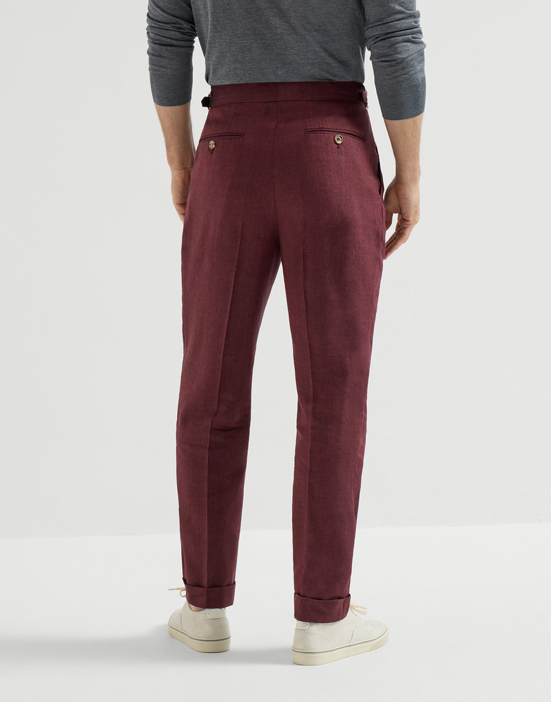 Linen and virgin wool chevron trousers with double pleats and waist tabs 3