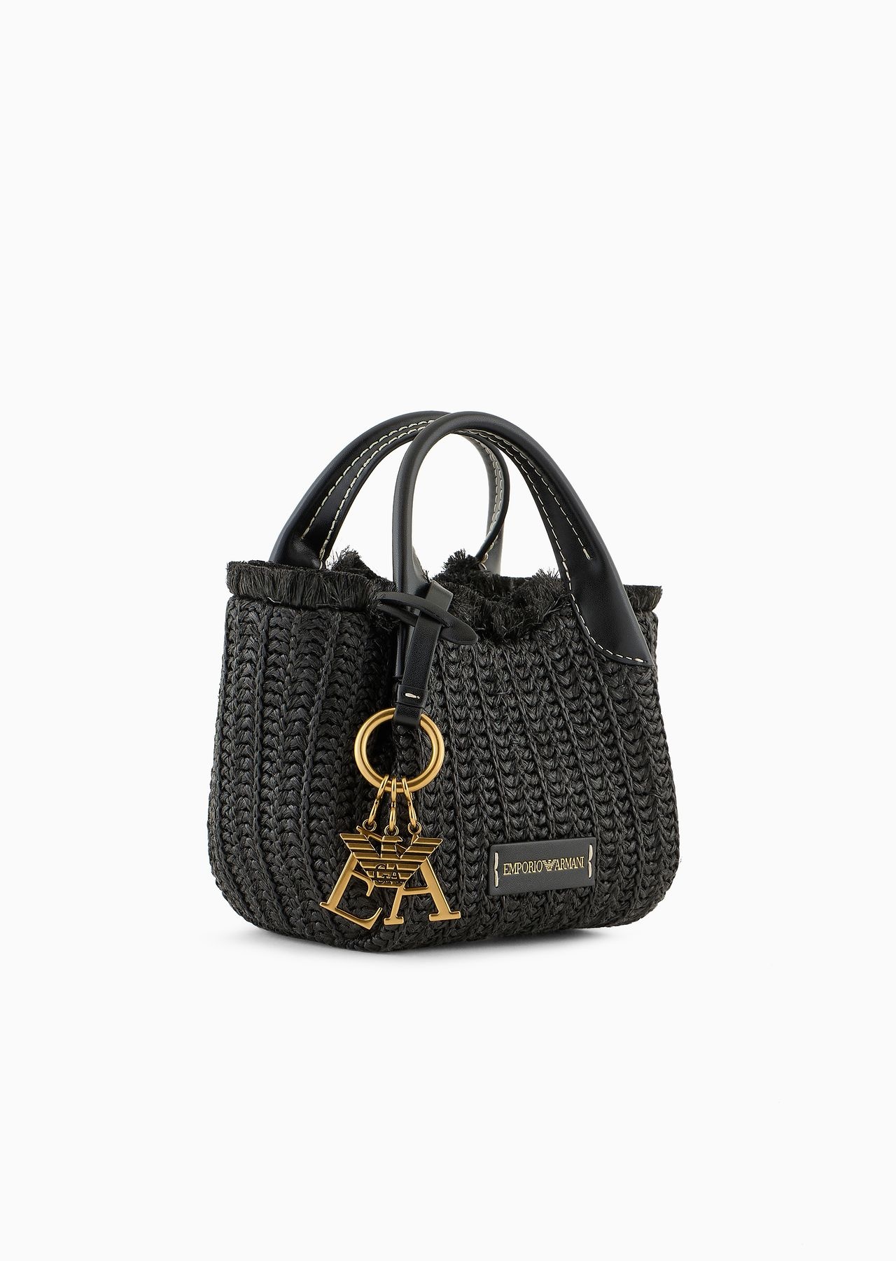 Woven straw handbag with logo charm - 2