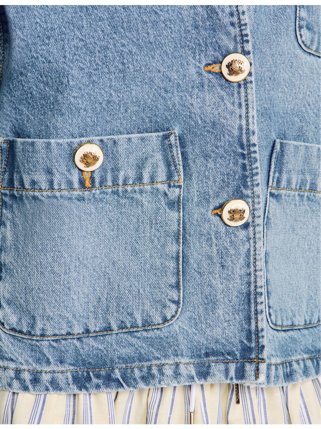 Round-Neck Patch-Pocket Denim Jacket - 5