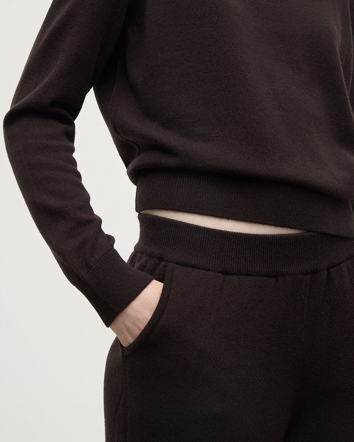 Wide Leg Brown Cashmere Trousers - 5