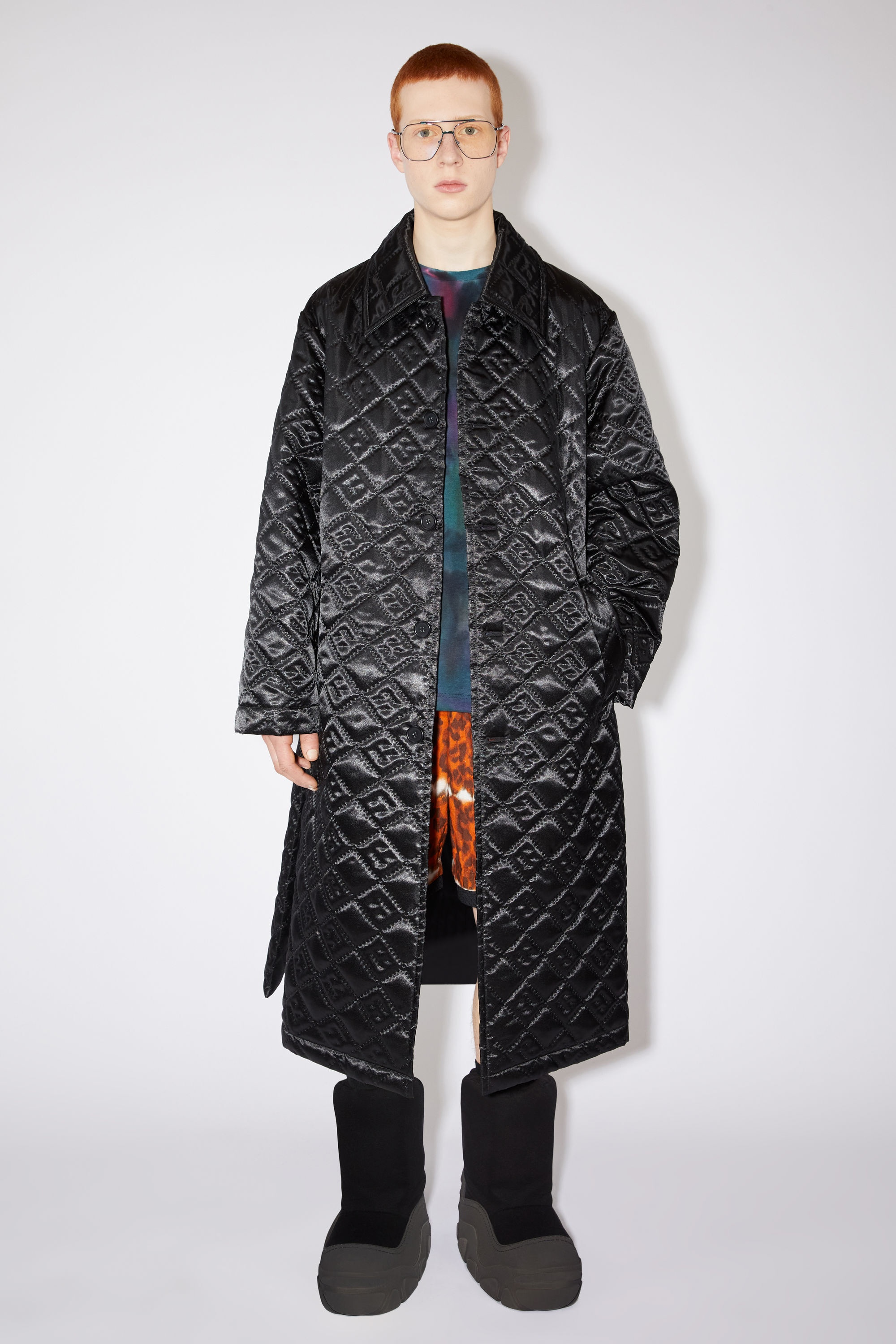 Quilted satin coat - Black - 5