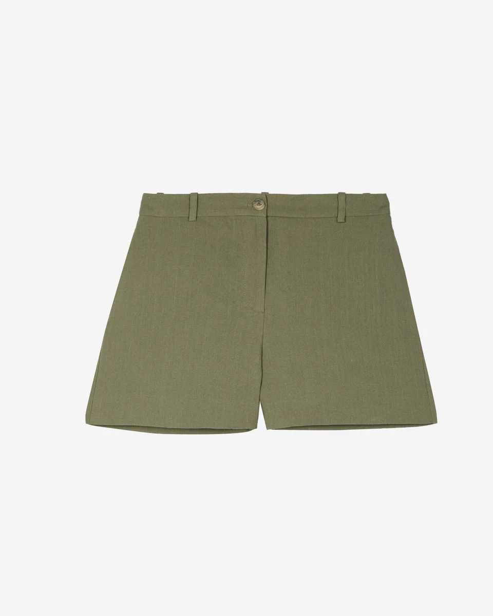 KHAKI LINEN SHORTS - 1