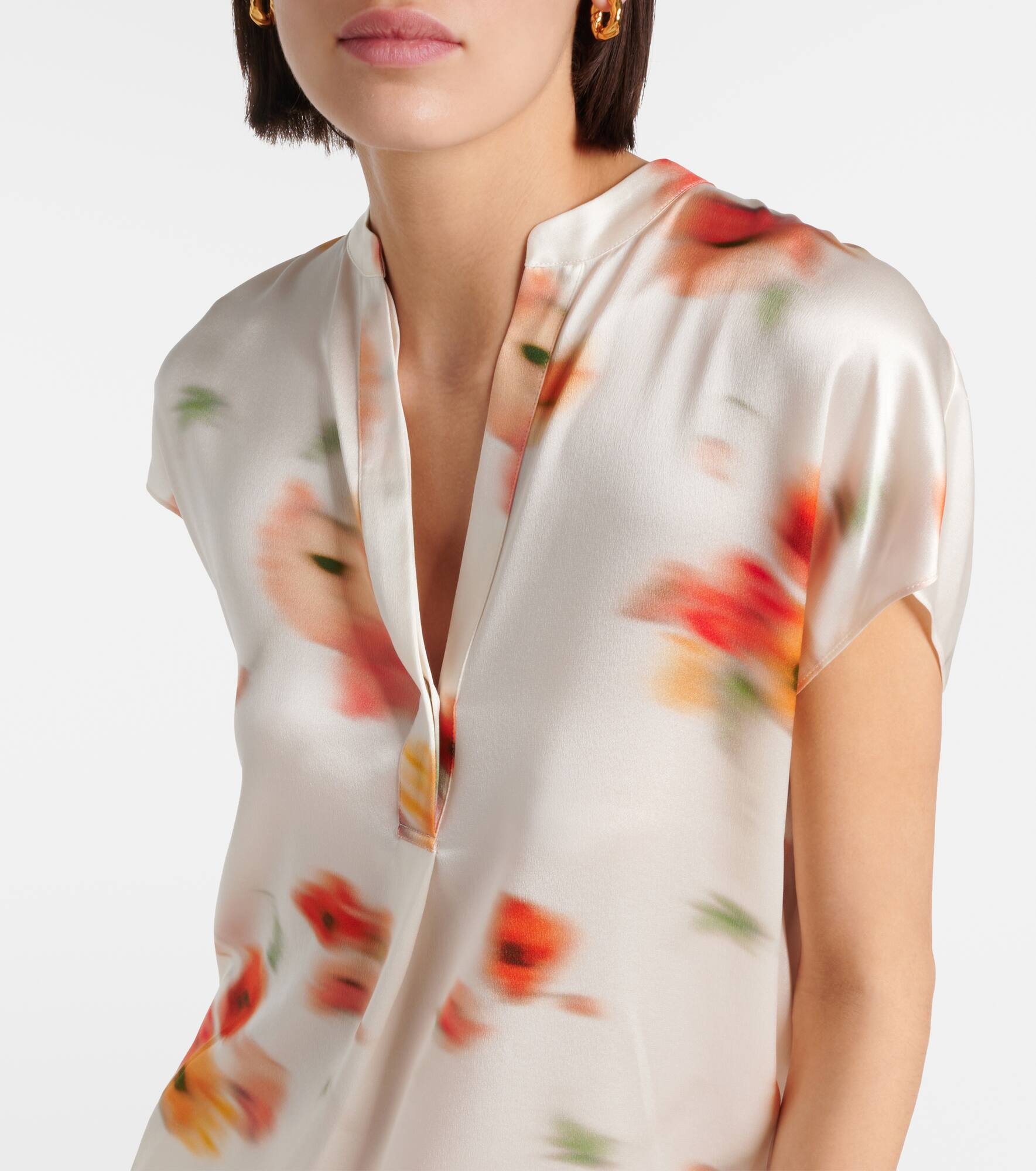 Floral silk satin blouse - 4