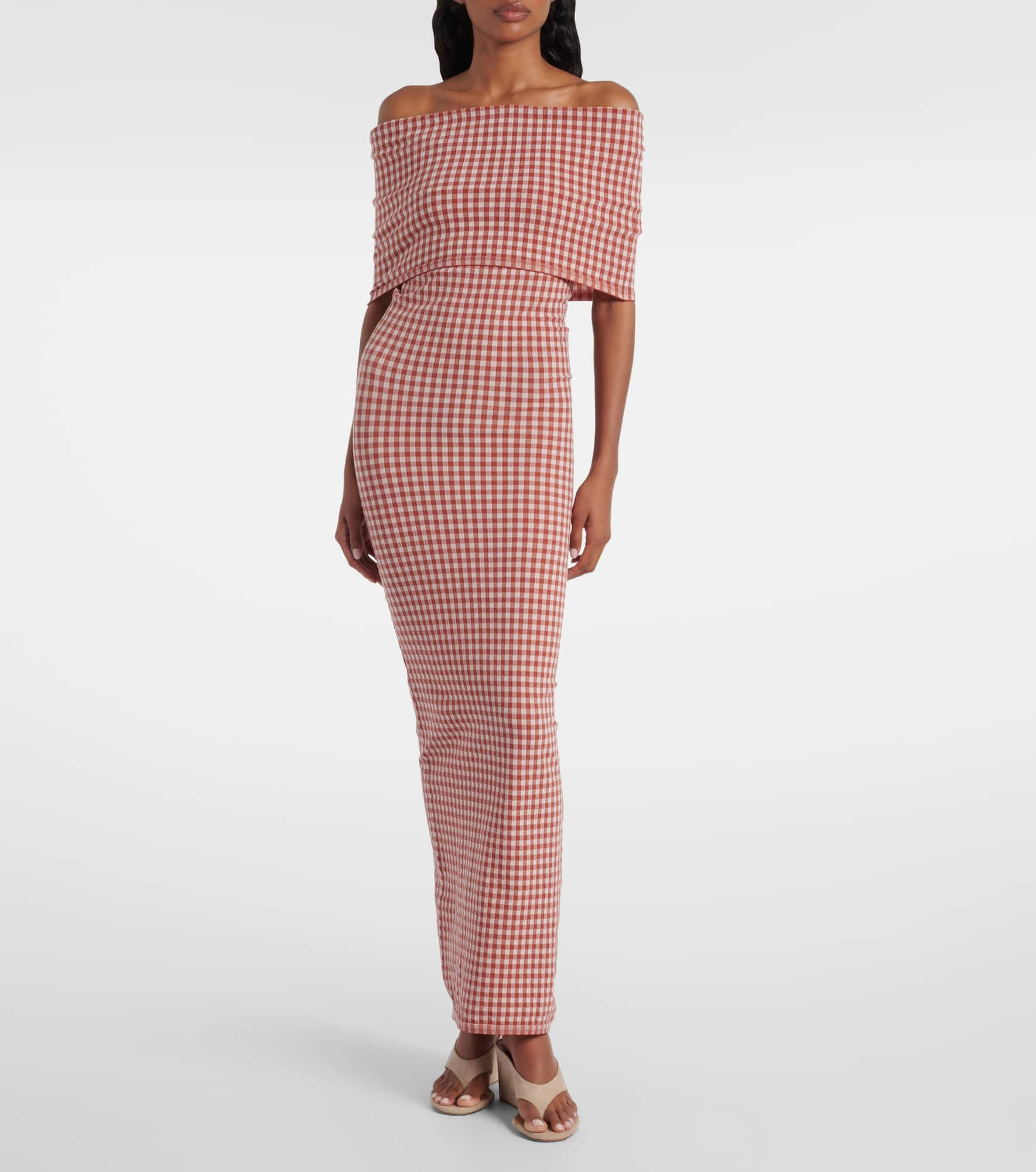 Checked off-shoulder midi dress - 2