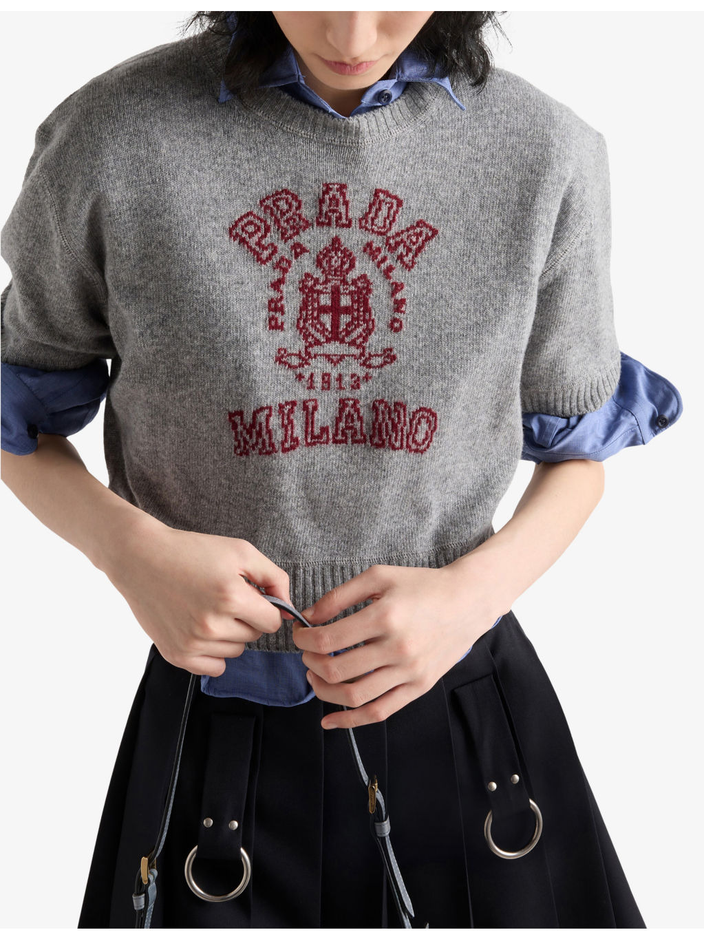 Logo-Intarsia Short-Sleeve Cropped Wool and Cashmere Knitted Jumper - 4