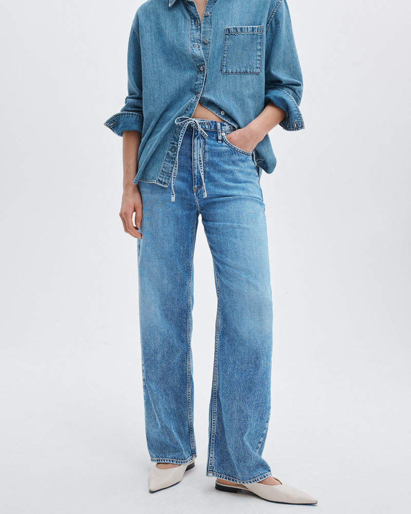 rag & bone Phoebe Drawstring Wide-Leg Jeans Featherweight in Everglade outlook