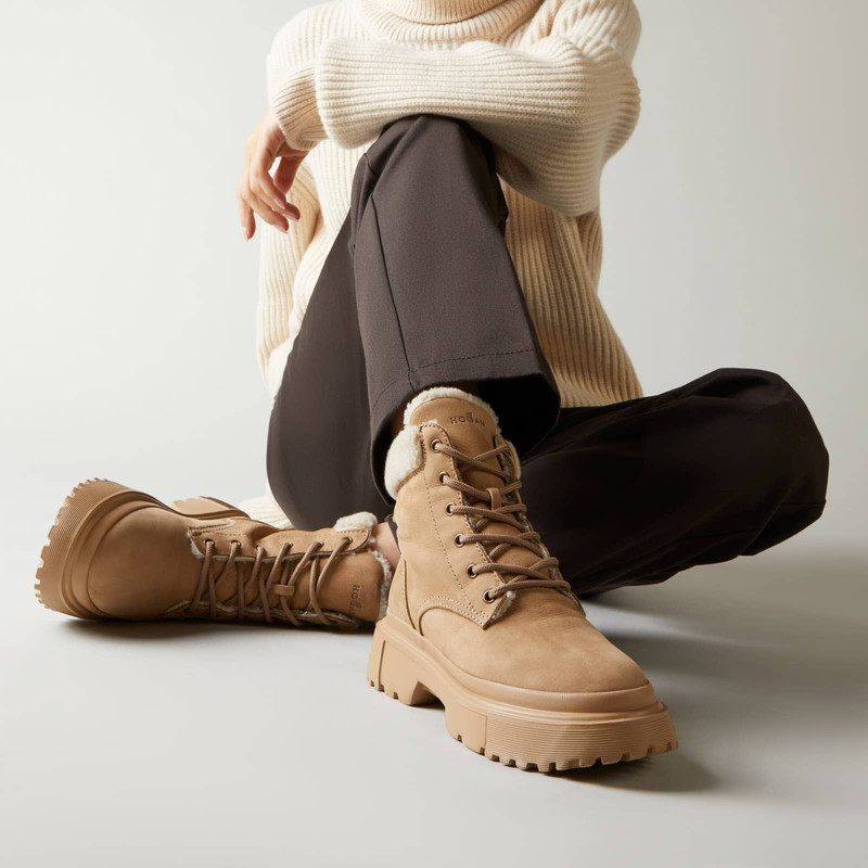 Combat Boots Hogan H619 Beige Brown 6