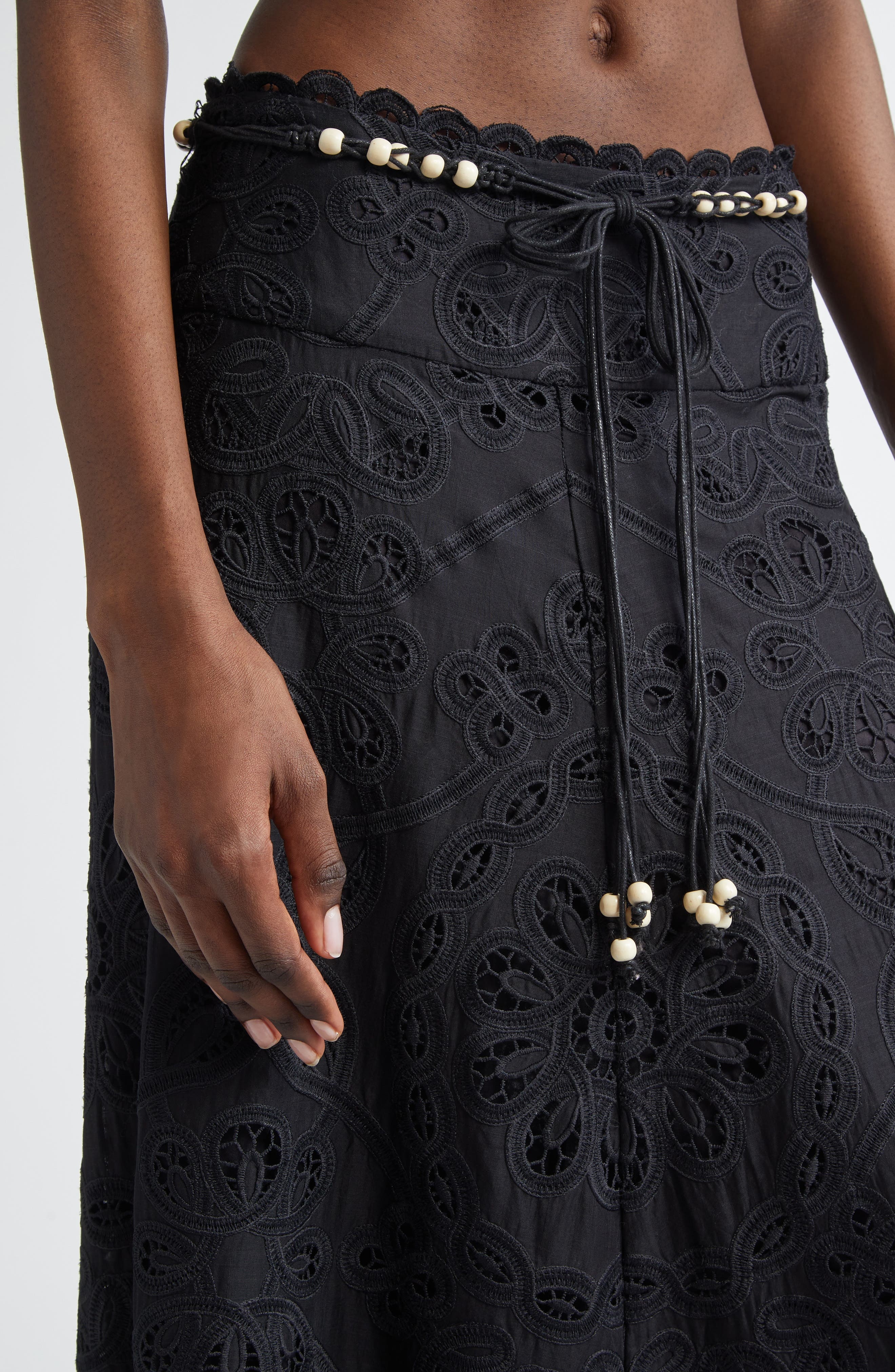 Zimmermann Rhiannon Guipure Lace Trim Cotton Maxi Skirt in Black at Nordstrom - 5