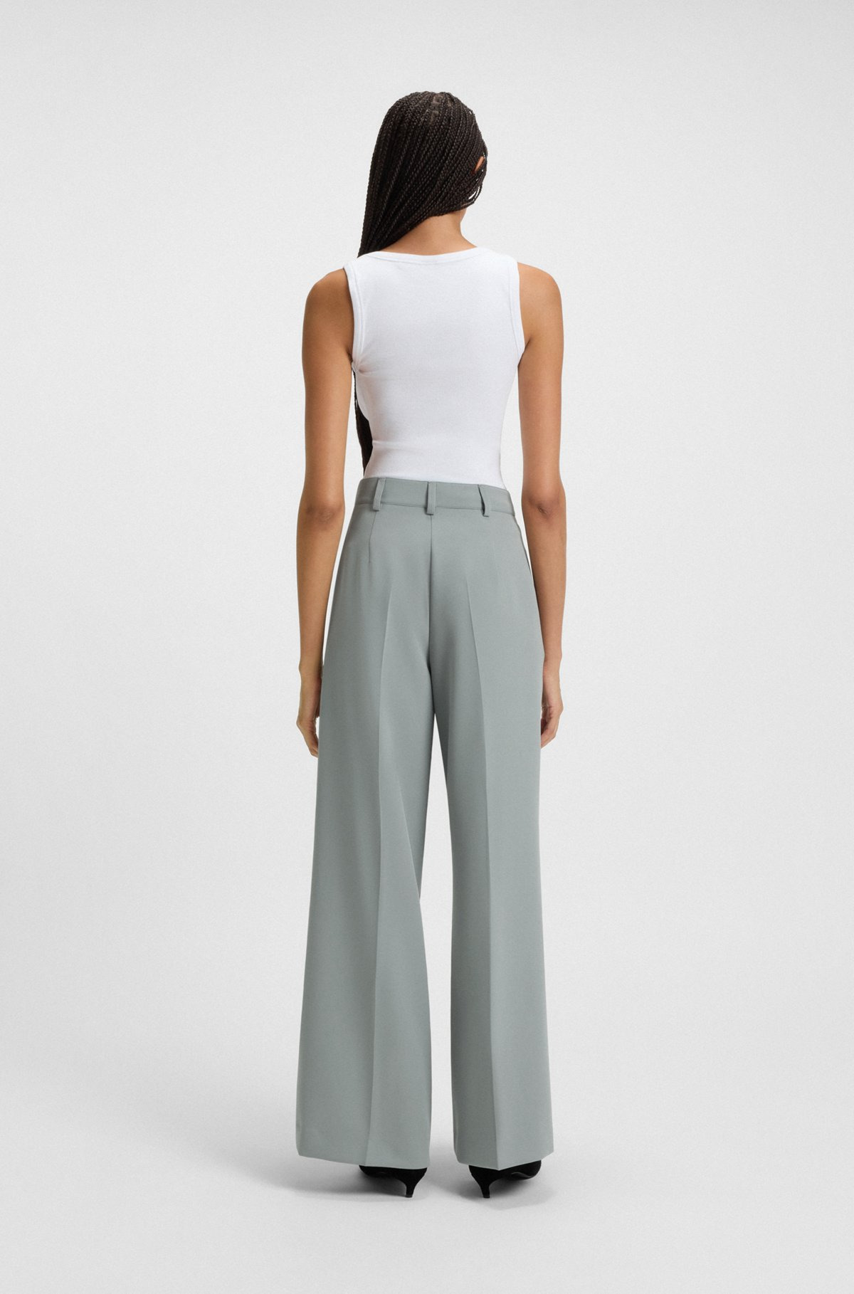 REGULAR-FIT WIDE-LEG PANTS IN STRETCH FABRIC - 4