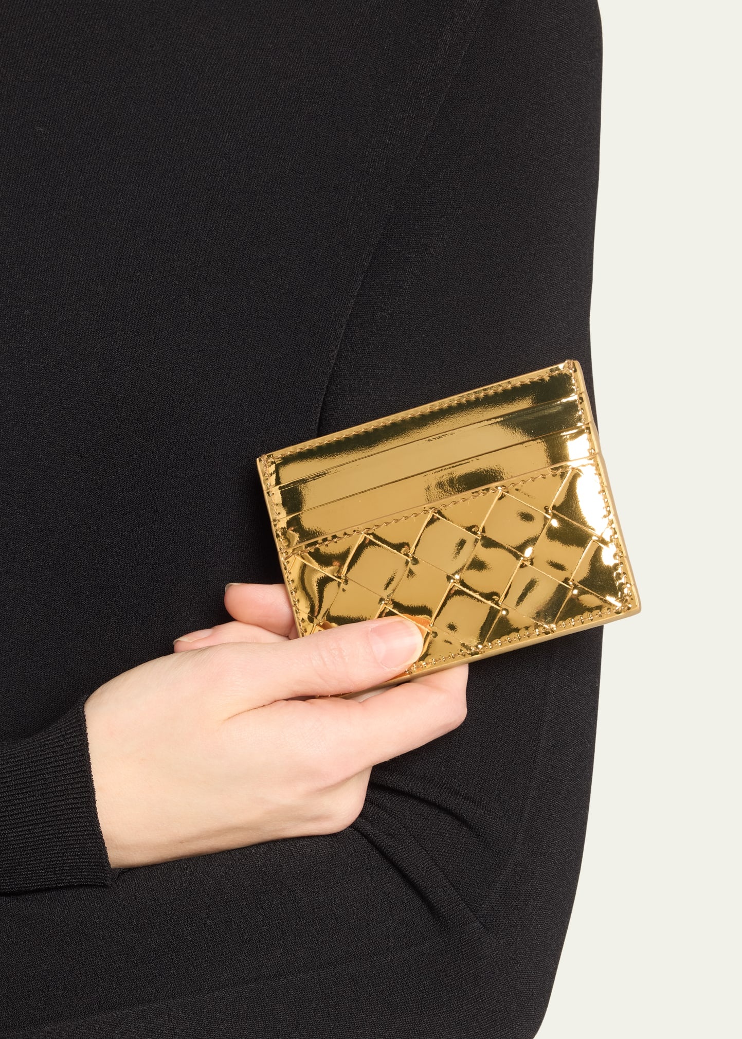 Intrecciato Metallic Leather Card Case - 2