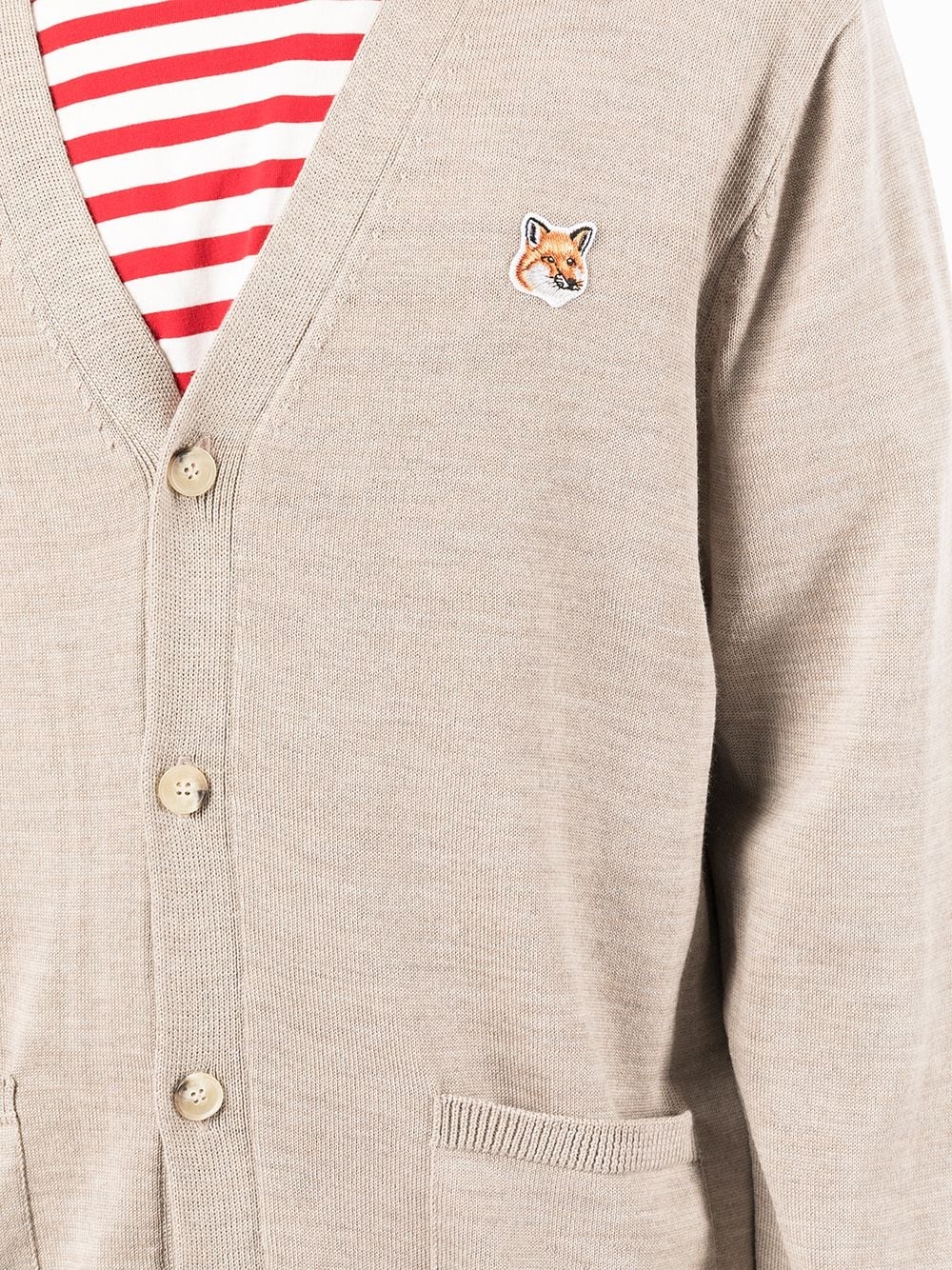 Fox-patch V-neck cardigan - 6