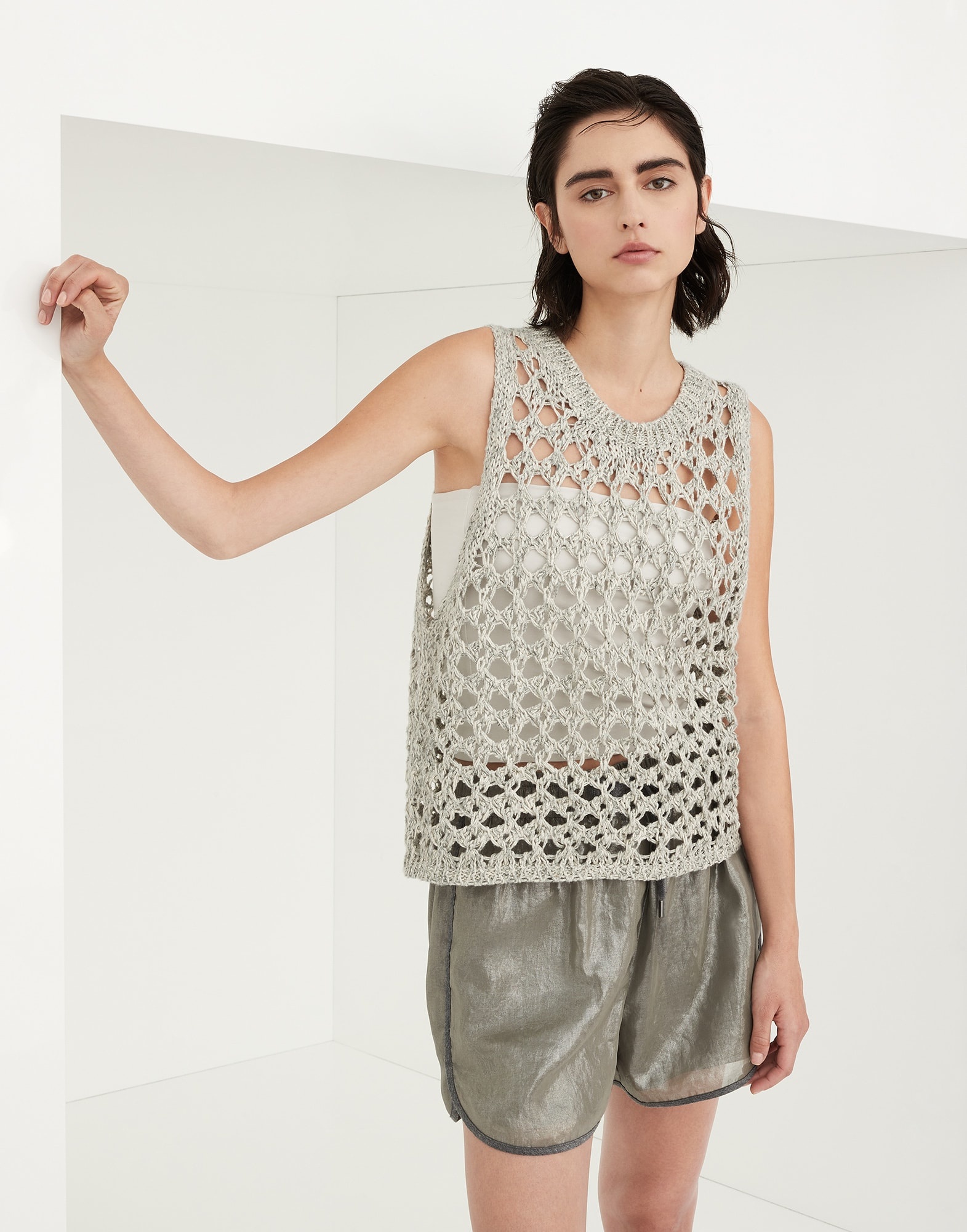 Jute and cotton mesh knit top - 1