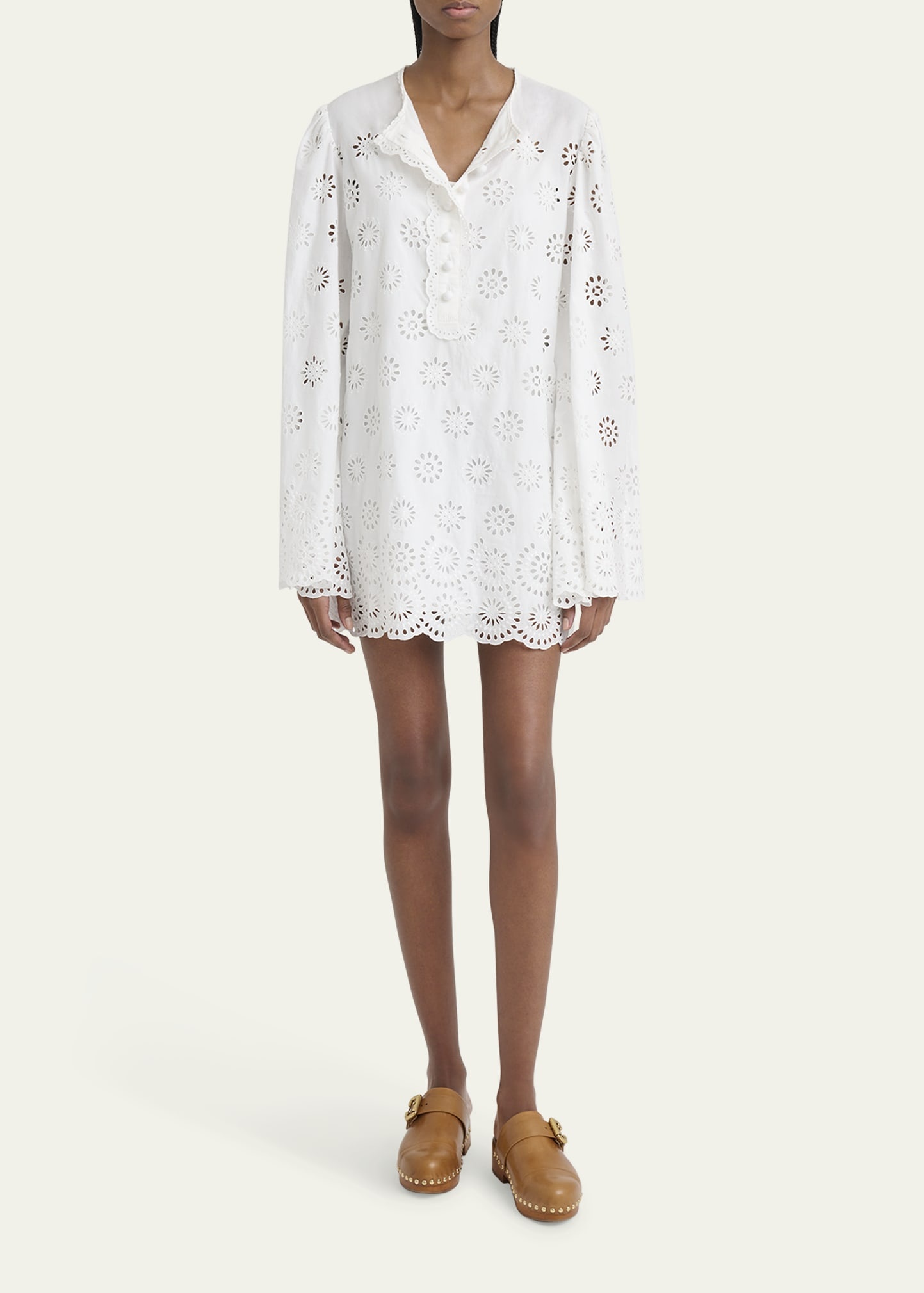 Scalloped Eyelet-Embroidered Mini Shift Dress - 2