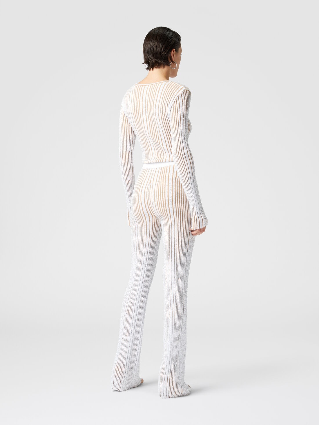 Ribbed stretch flared trousers with sequins - 3