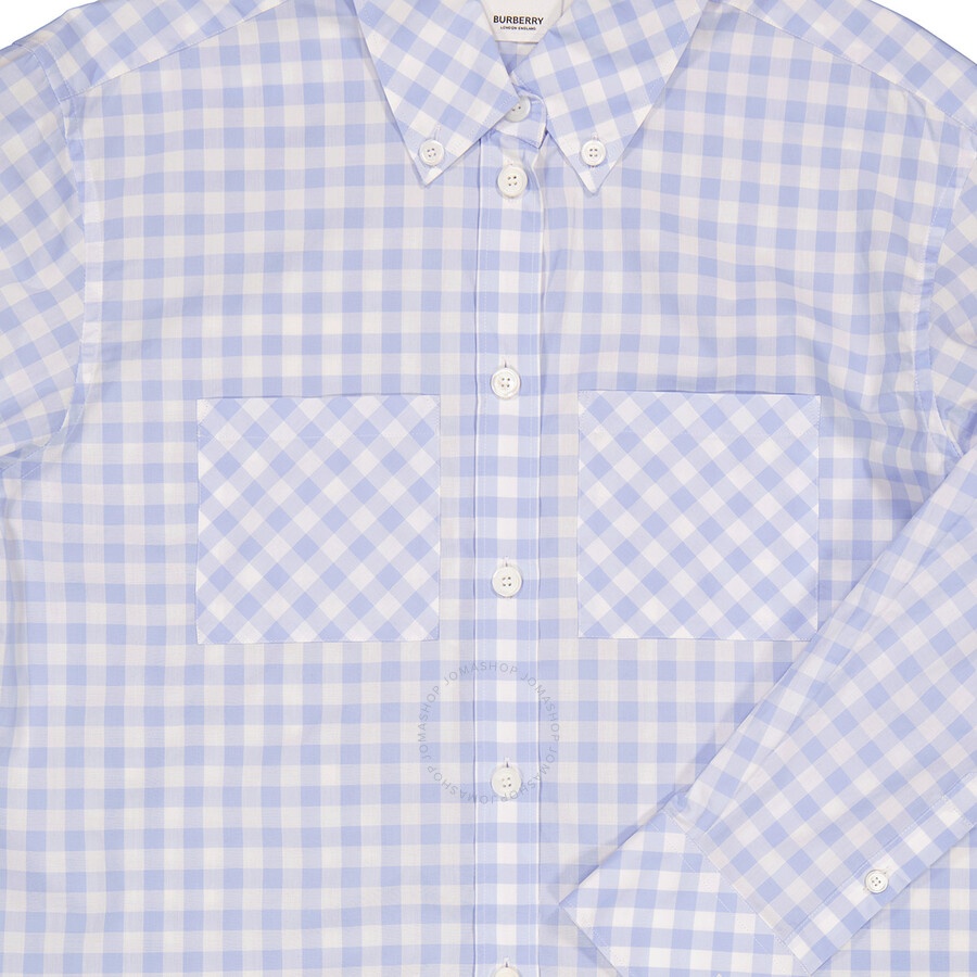 Burberry Ladies Pale Blue Pattern Gingham Cotton Poplin Shirt Dress - 7