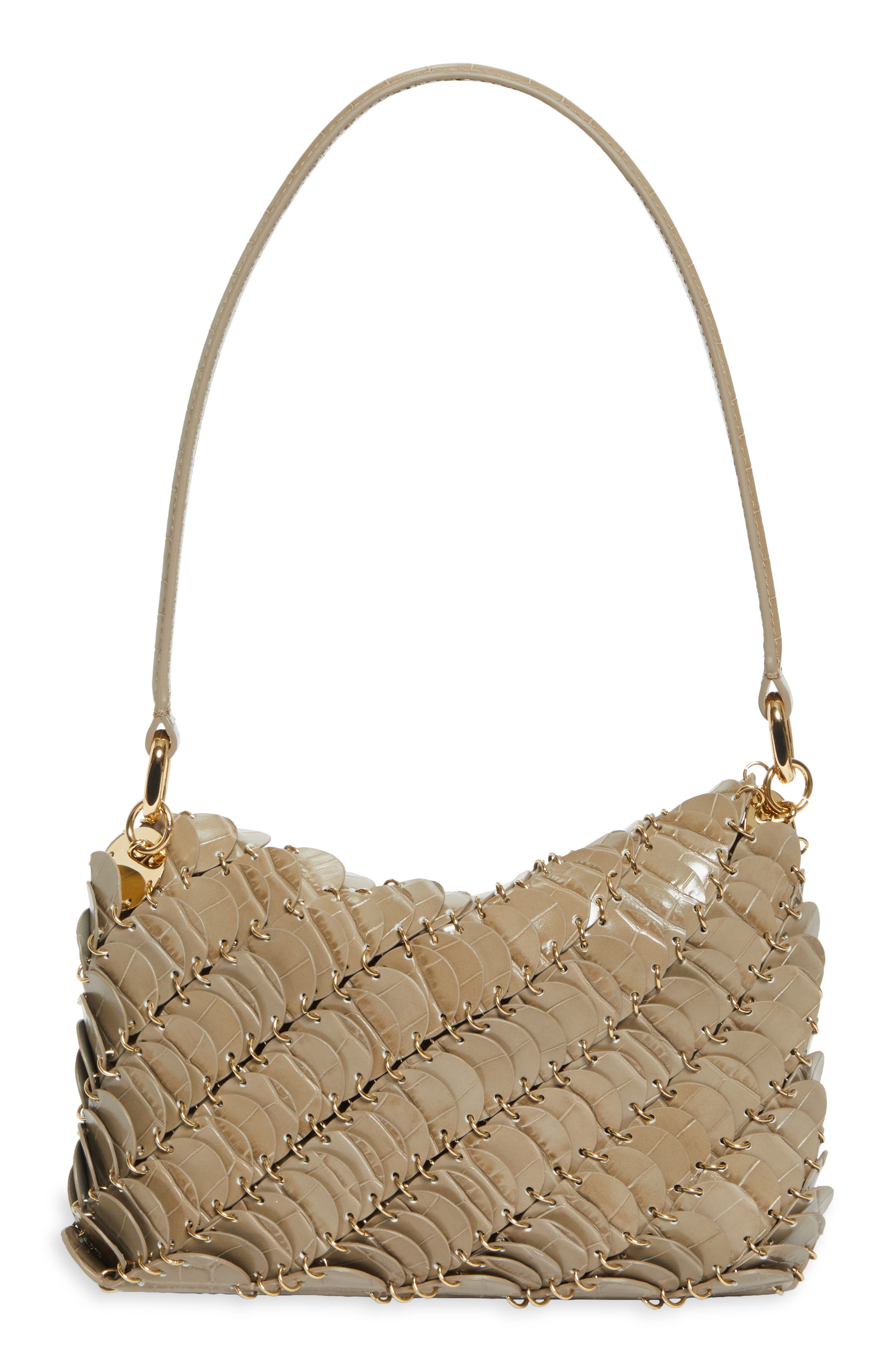 Rabanne Paco Croc Embossed Leather Shoulder Bag in Taupe /Gold at Nordstrom - 3