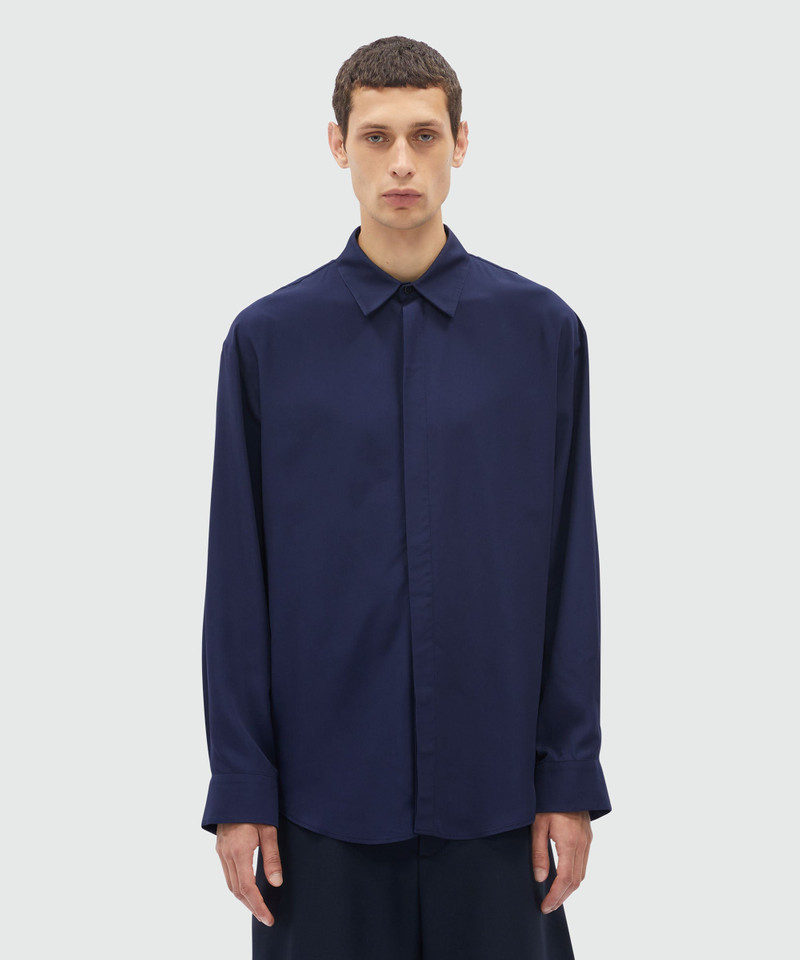 MSGM Navy blue fluid viscose shirt outlook