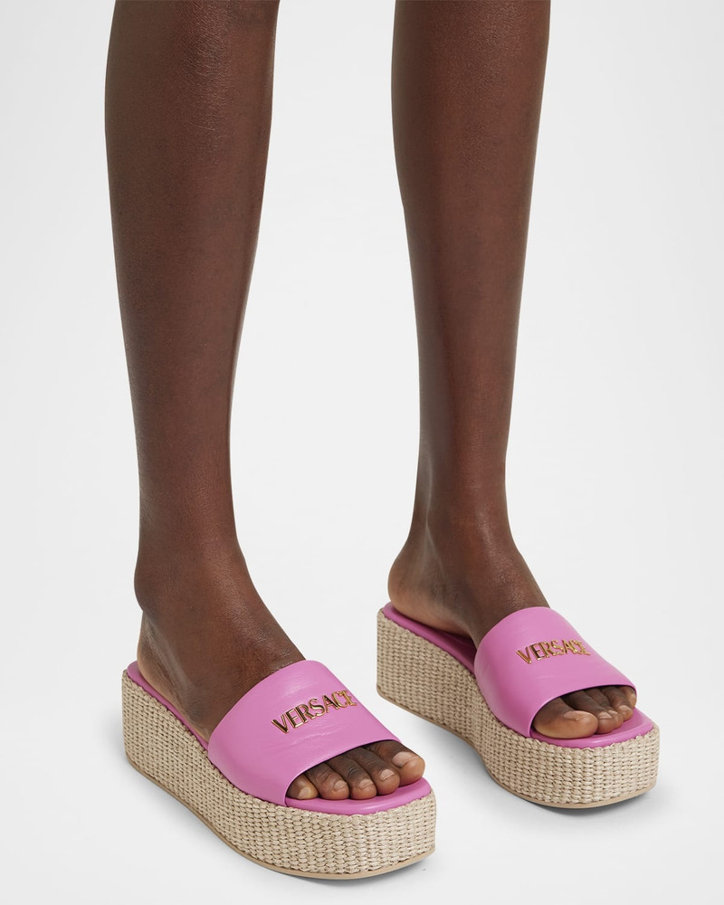 VERSACE Tag Platform Lambskin Leather Mules outlook