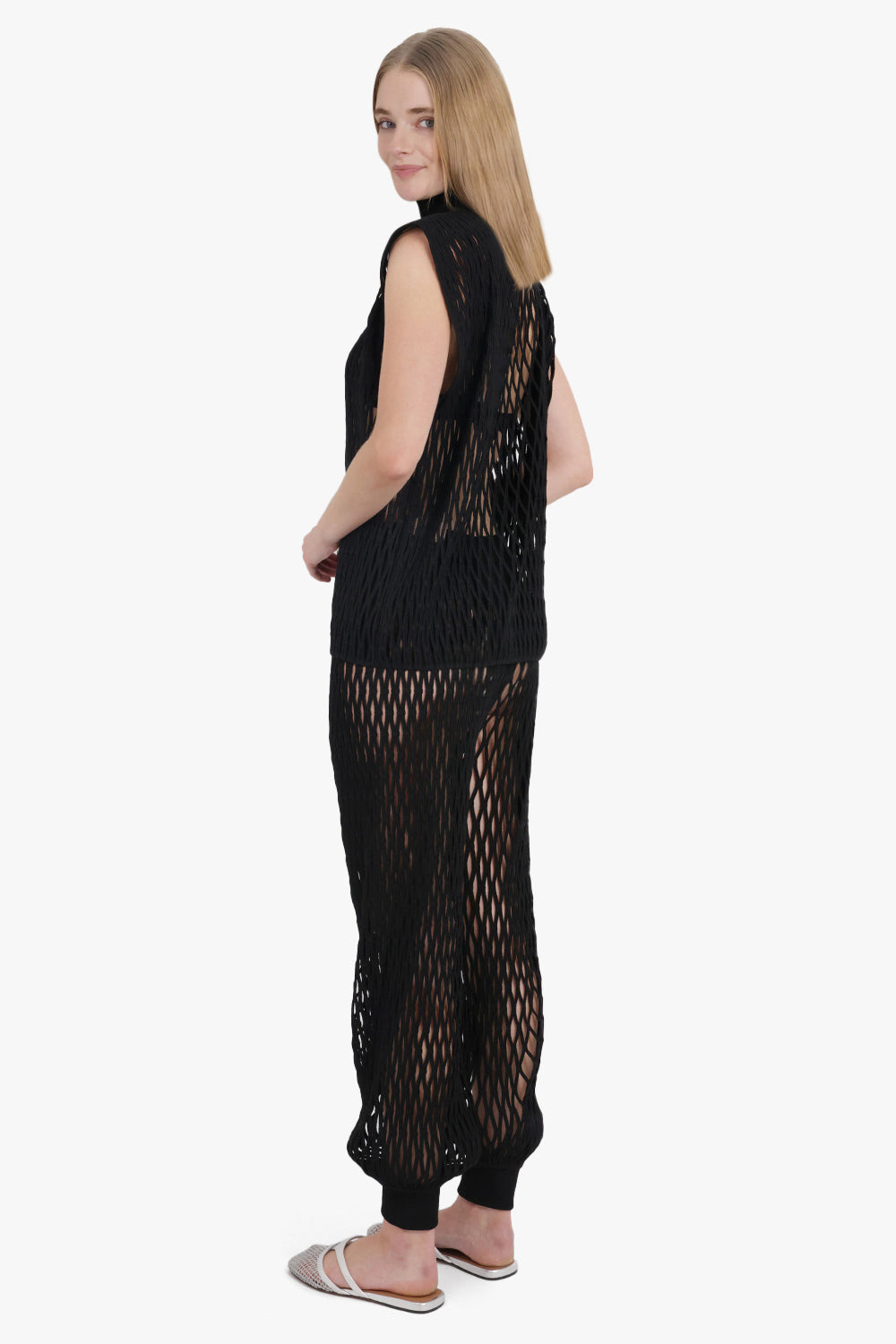 MACRAME KNIT RELAXED ELASTIC CUFF PANT | BLACK - 6