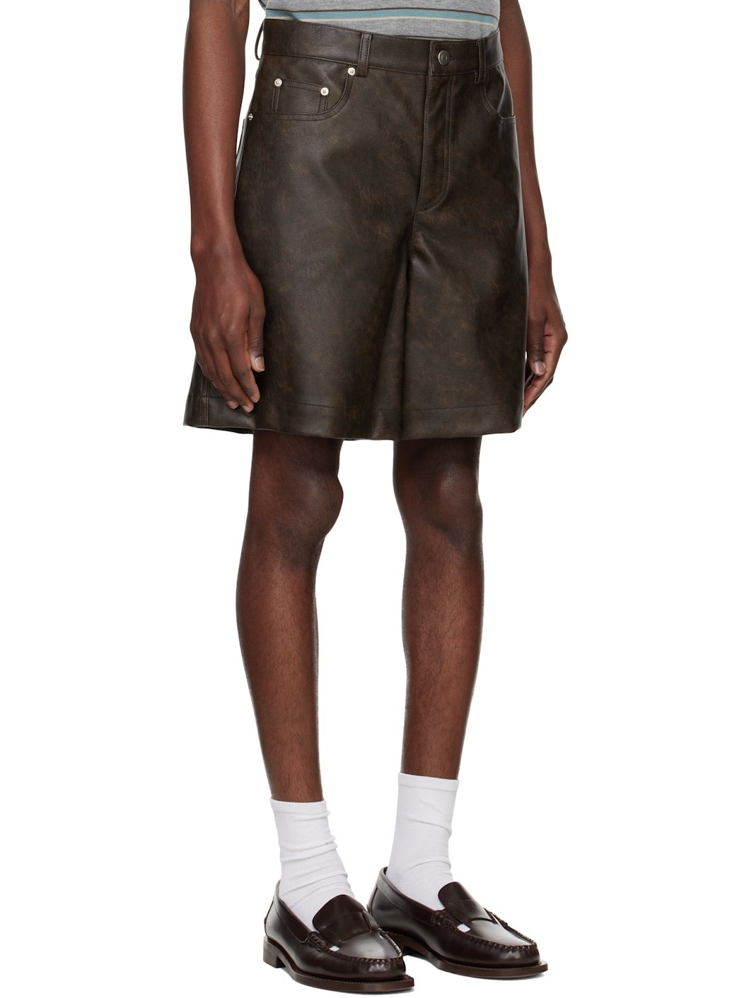 Brown Lined Faux-Leather Shorts - 2