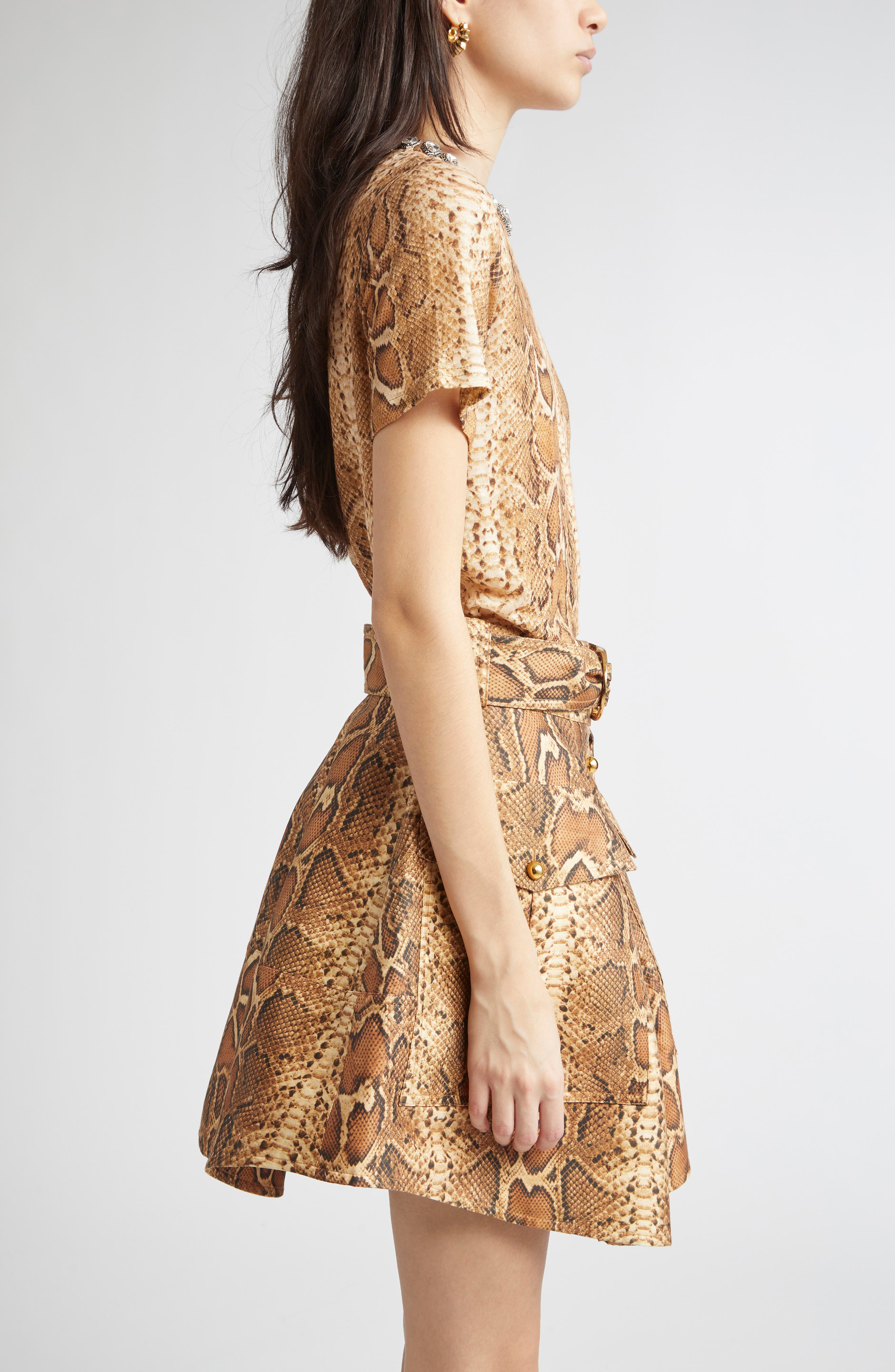 Zimmermann Crystal Embellished Linen T-Shirt in Toffee Snake at Nordstrom - 4