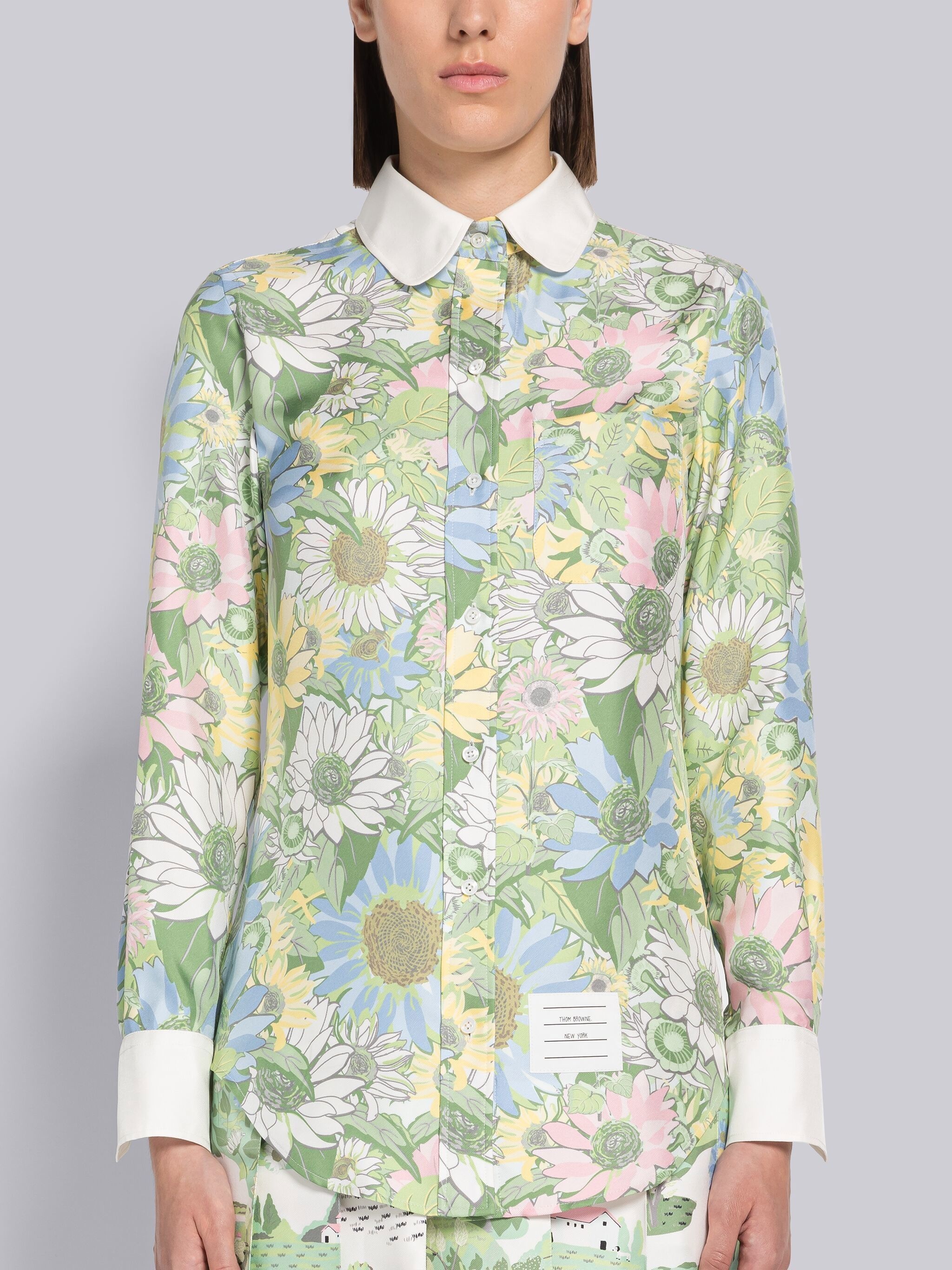 Floral Silk Twill Round Collar Shirt - 3