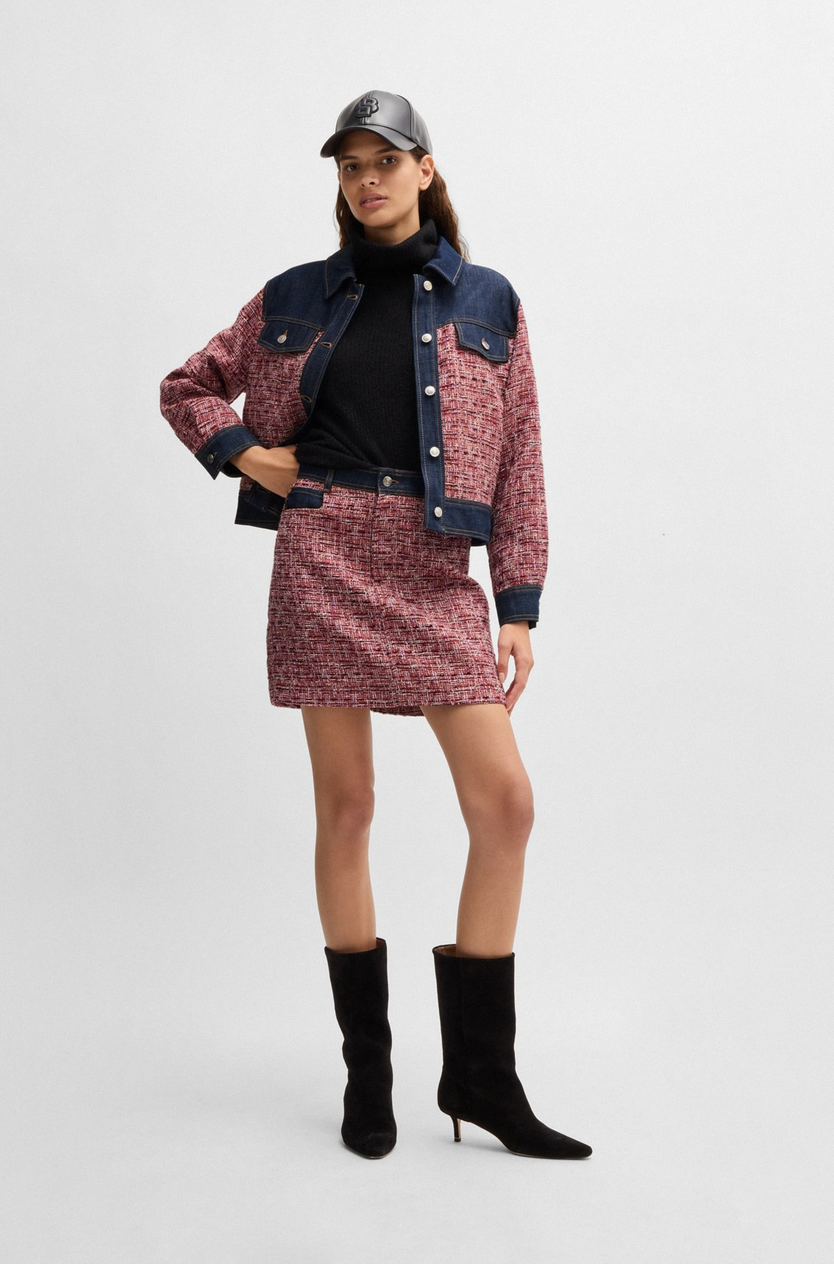 MULTICOLORED-TWEED JACKET WITH DENIM TRIMS - 3