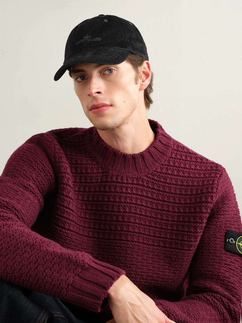 Stone Island Logo-Embroidered Cotton-Corduroy Baseball Cap Black outlook