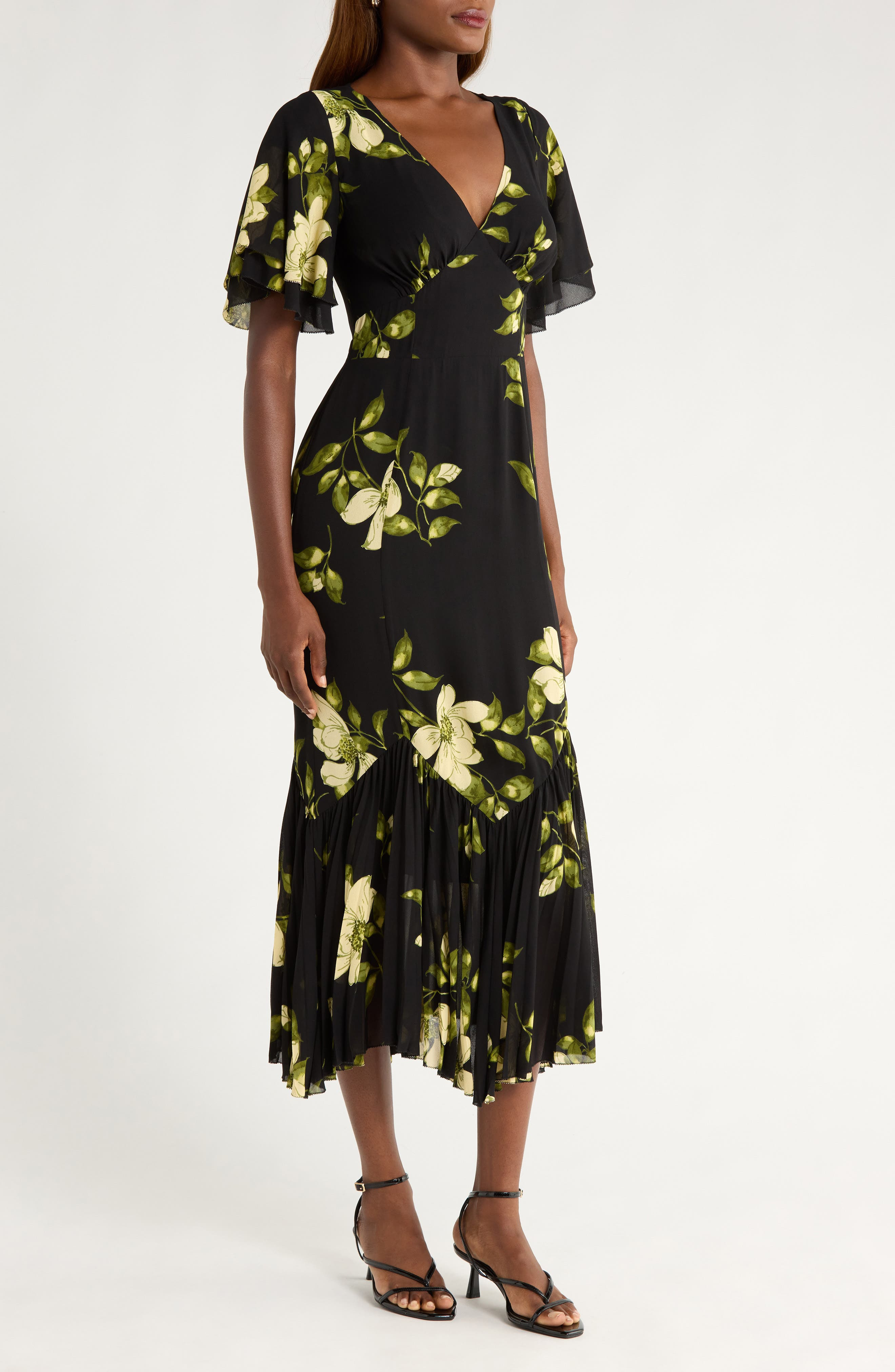 Reformation Salvia Floral Flutter Sleeve Mermaid Dress in Mood For Love at Nordstrom - 3