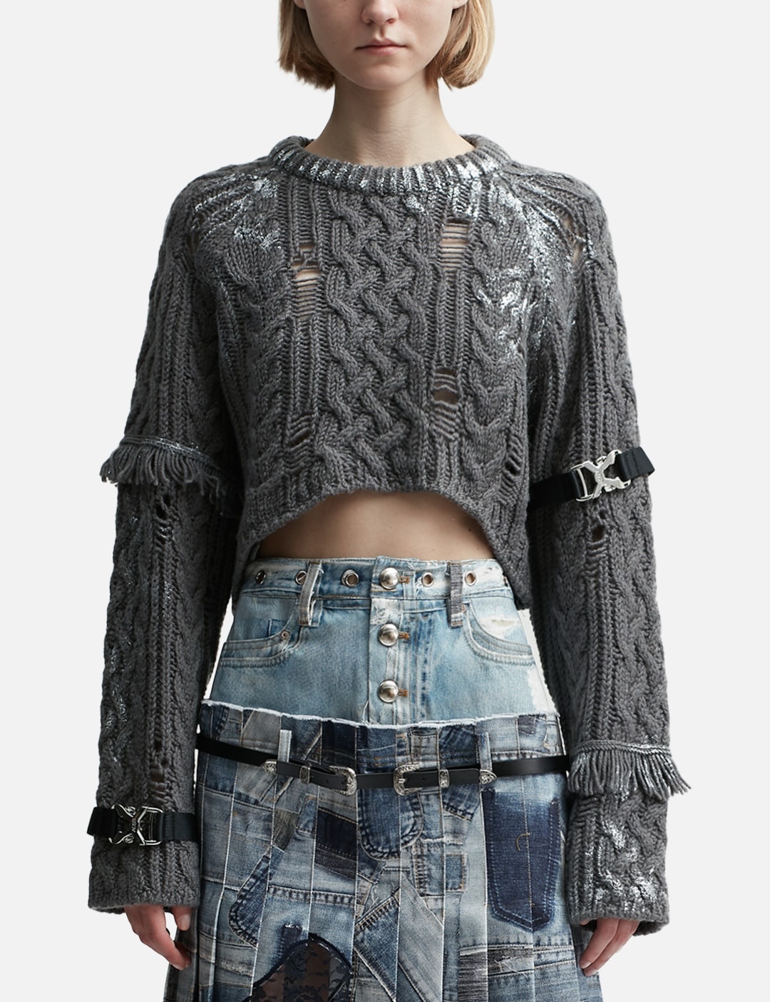SARA SILVER CROP KNIT PULL-OVER - 1