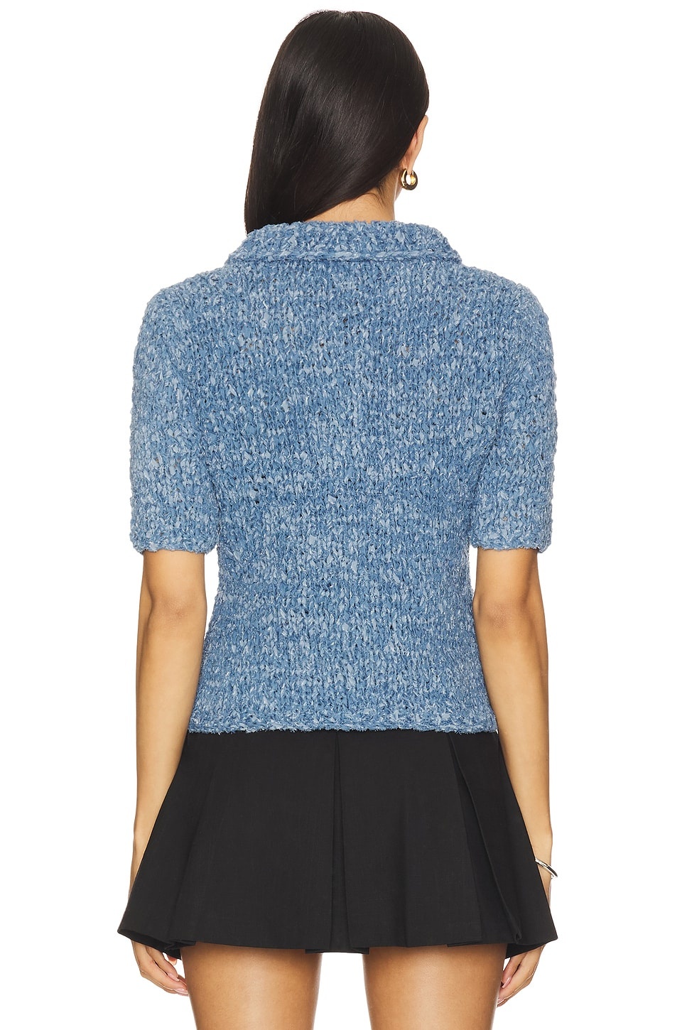Denim Handknit Polo Top - 3