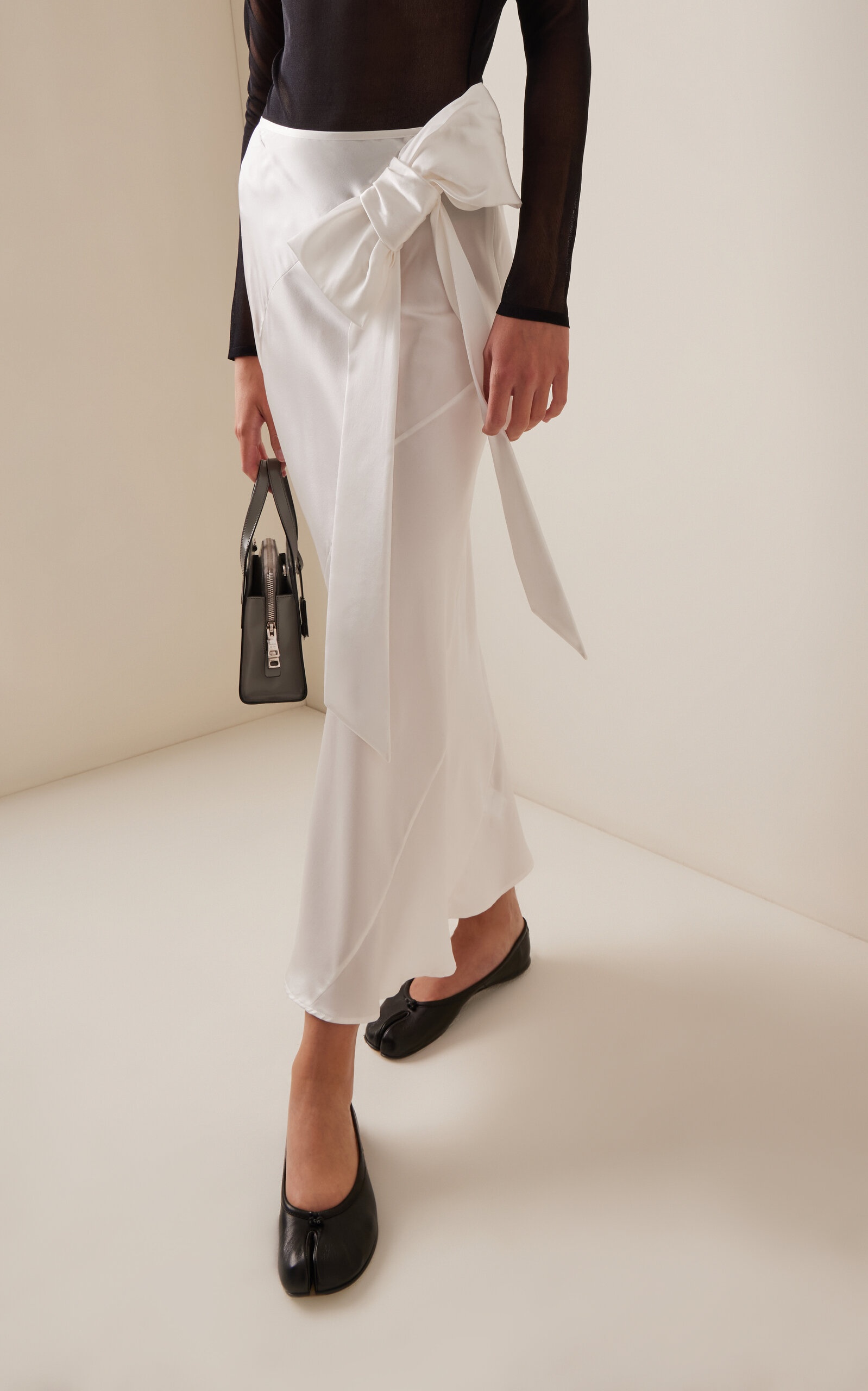 Spiral Bow-Detailed Silk Midi Skirt ivory - 3