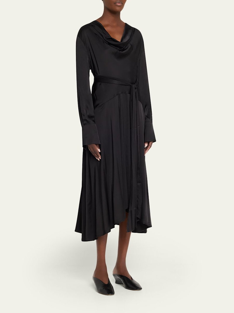 Long-Sleeve Stretch Satin Dress 4