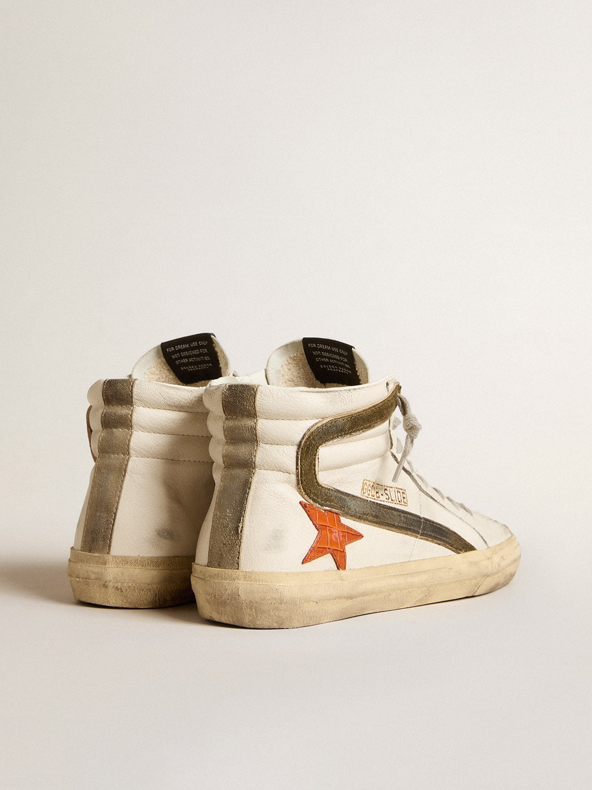 Nappa leather slides with orange croc-print star and green suede flash - 4