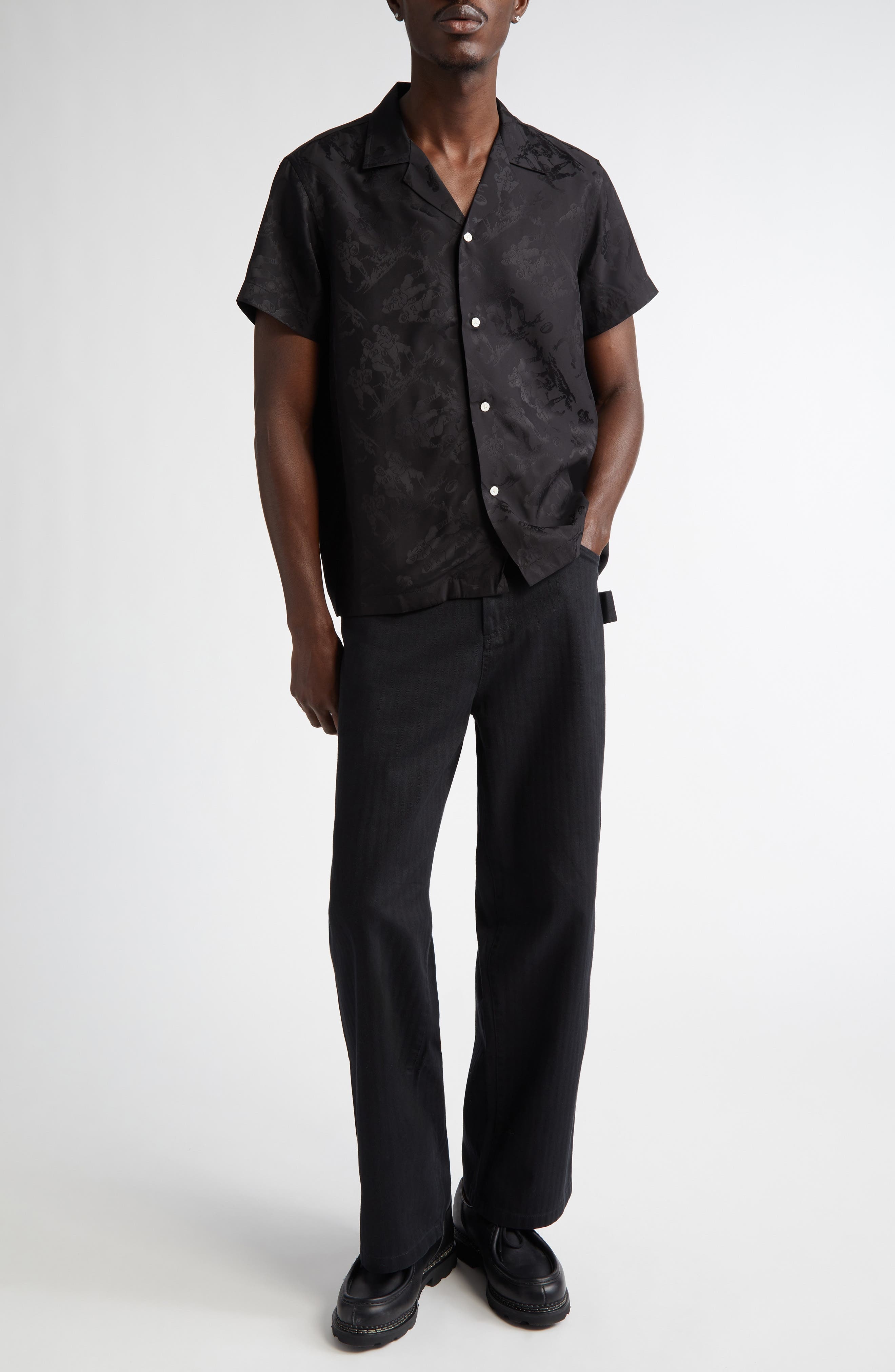 Bode Football Jacquard Bowling Shirt in Black at Nordstrom - 2