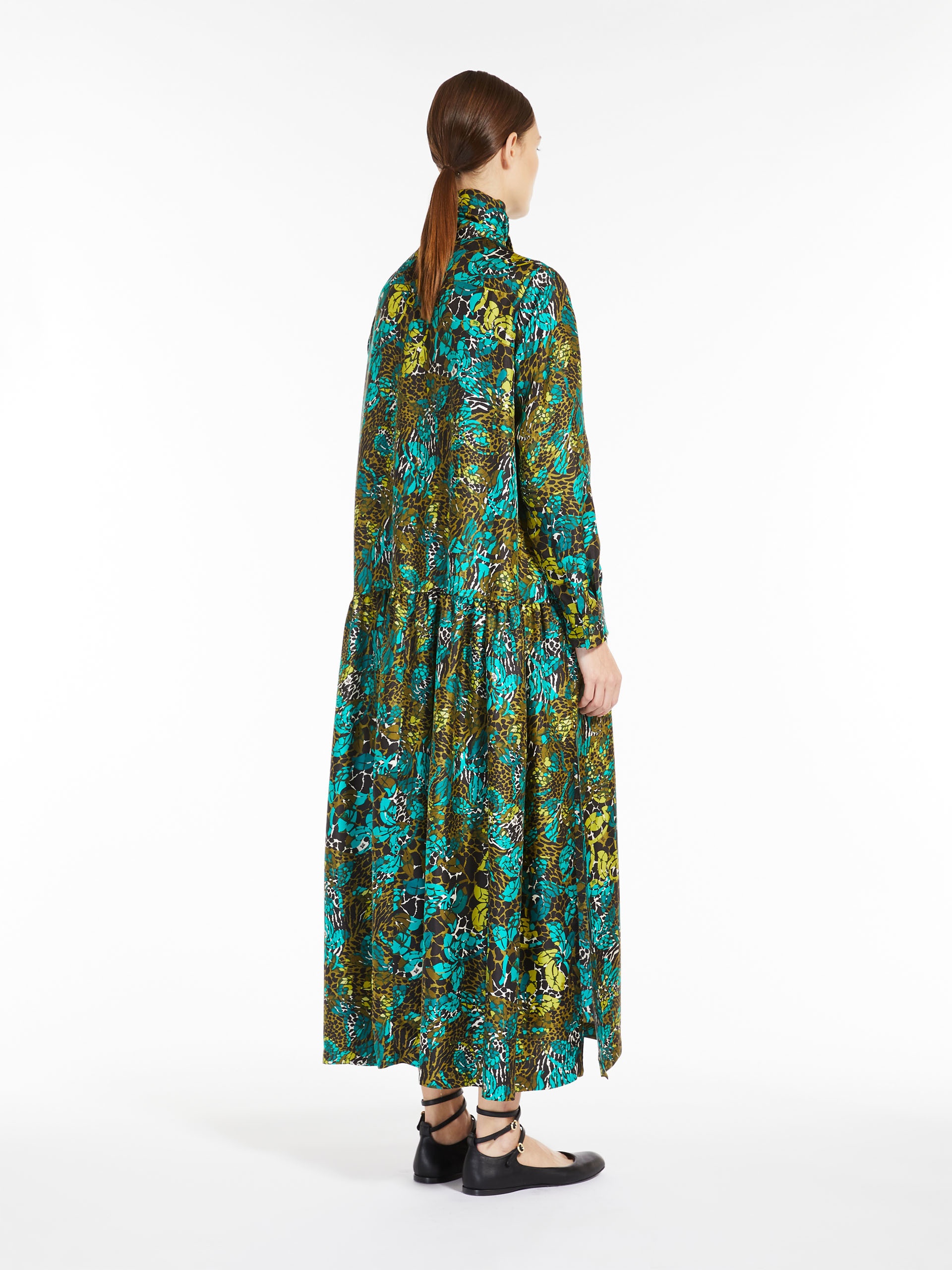 ワンピース MAX MARA PRINTED SILK MANNA SHIRT DRESS Max Mara Shirt dress MANNA in silk with ruffles in white/ cognac