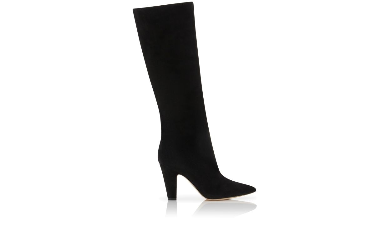 Black Suede Knee High Boots - 1