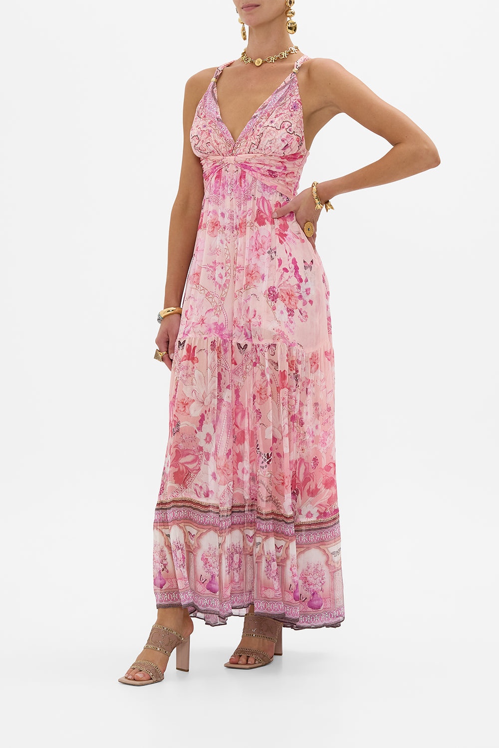 BEAD STRAP GATHERED PANEL DRESS - 4