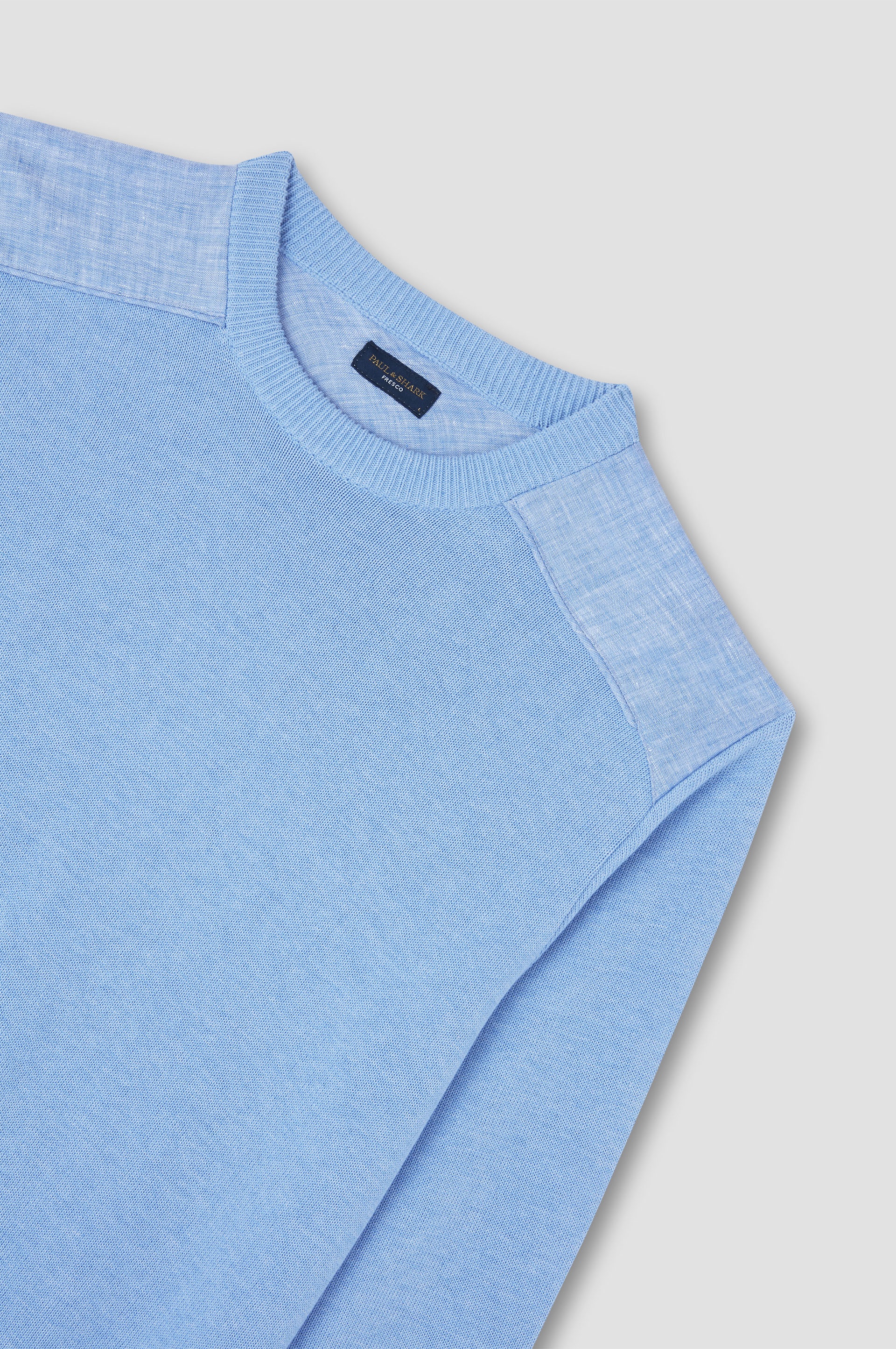 CREW NECK SWEATER IN FRESCO COTTON WITH LINEN DETAILS - 6