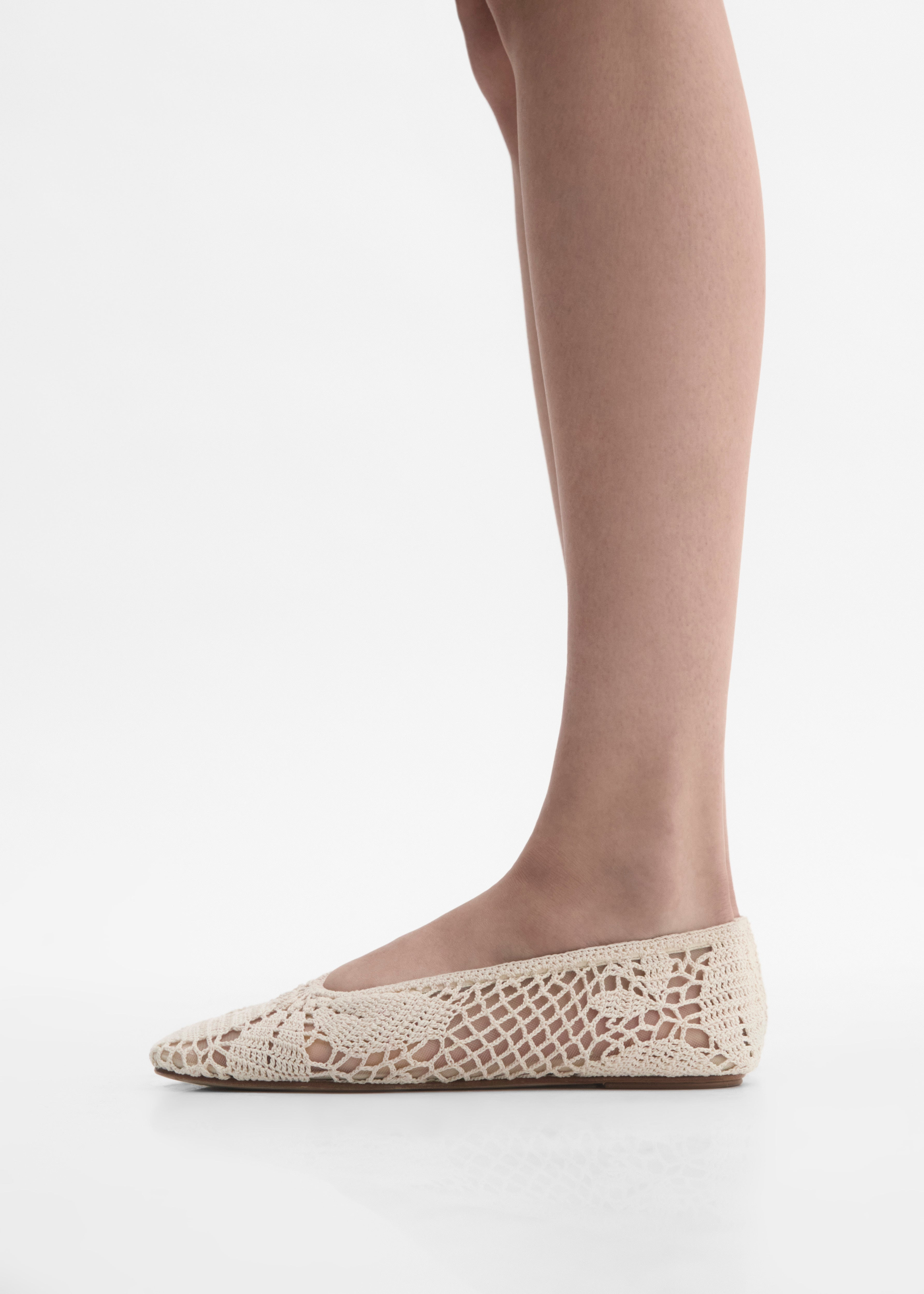 Crochet ballet flats in cream - 5