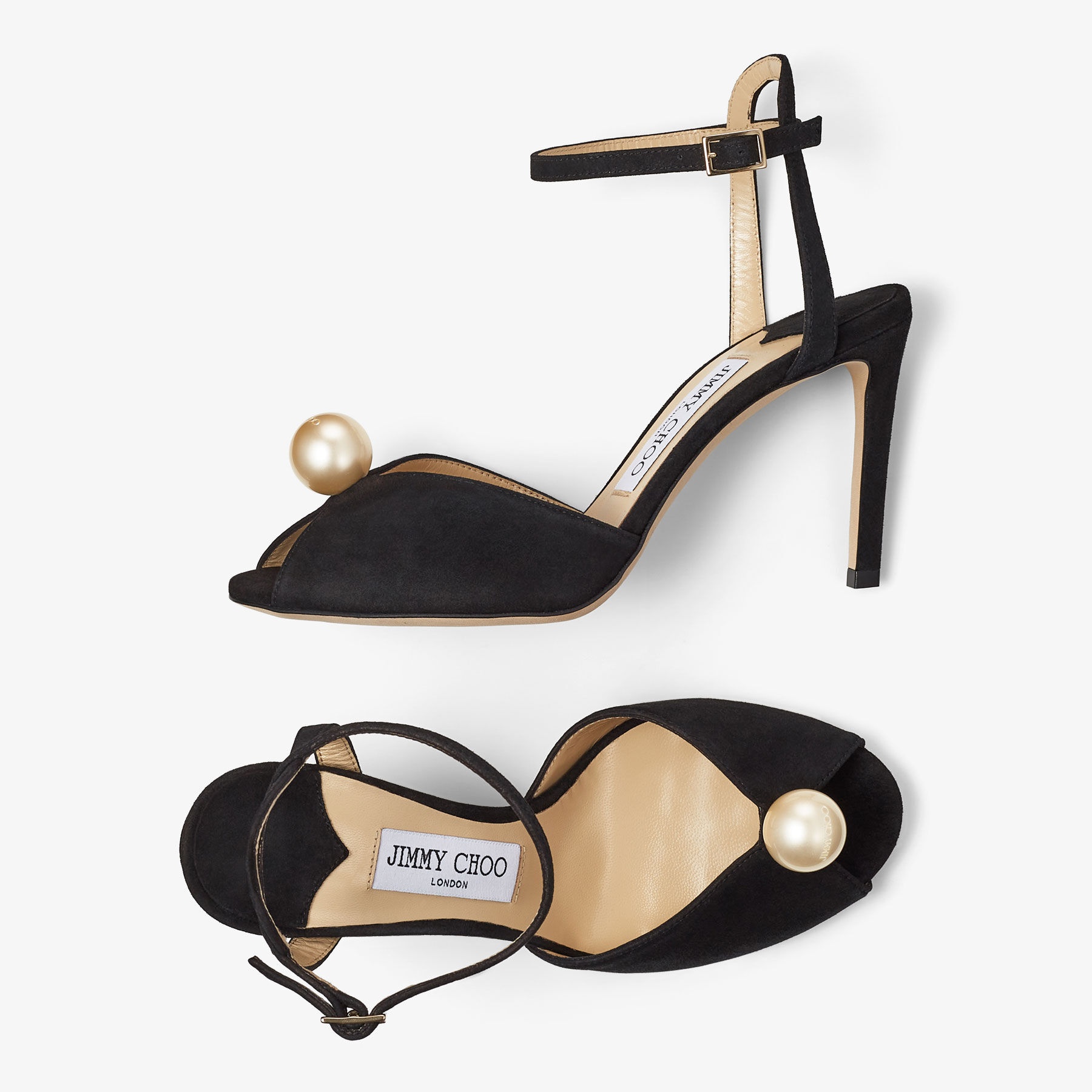 Sacora 85
Black Suede Sandals with Pearl Embellishment - 4