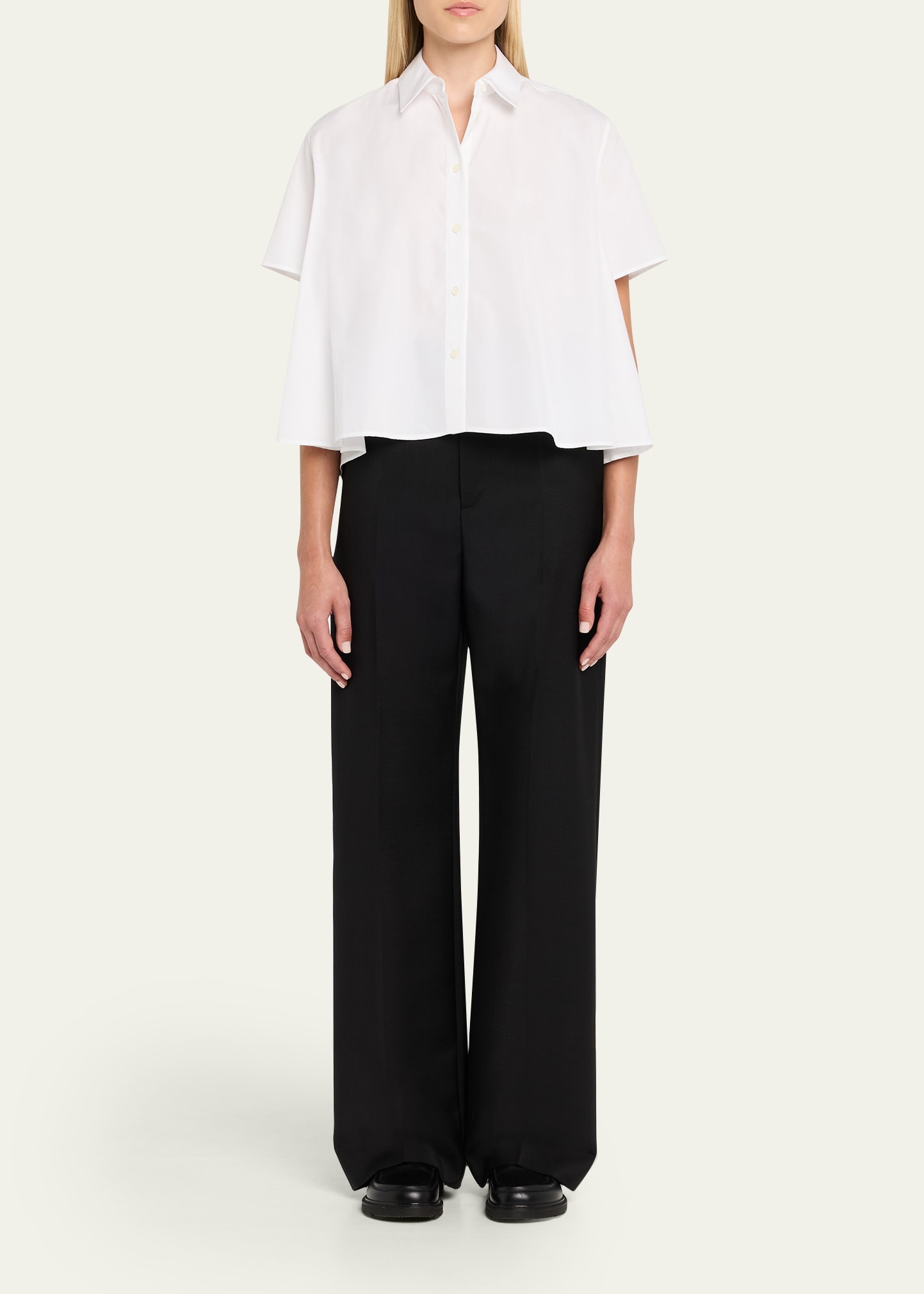 Poplin Short-Sleeve Trapeze Blouse - 2